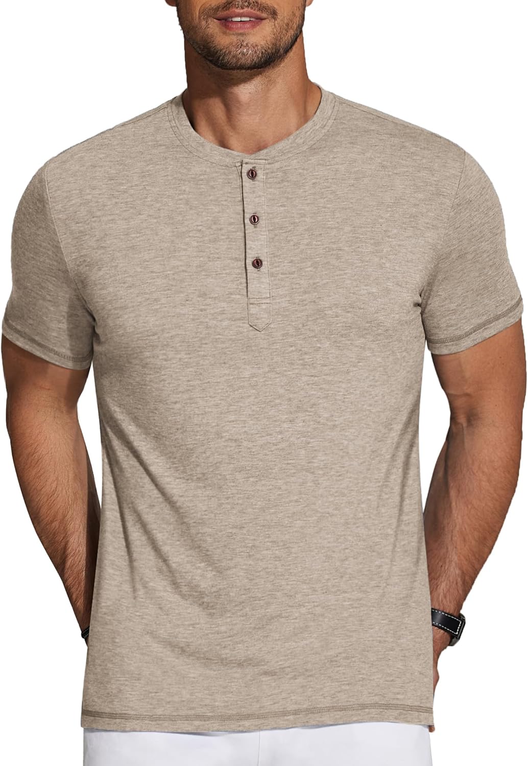 COOFANDY Men's Henley Shirts Short Sleeve Casual Basic Tee Summer Button Henley Soild T Shirts