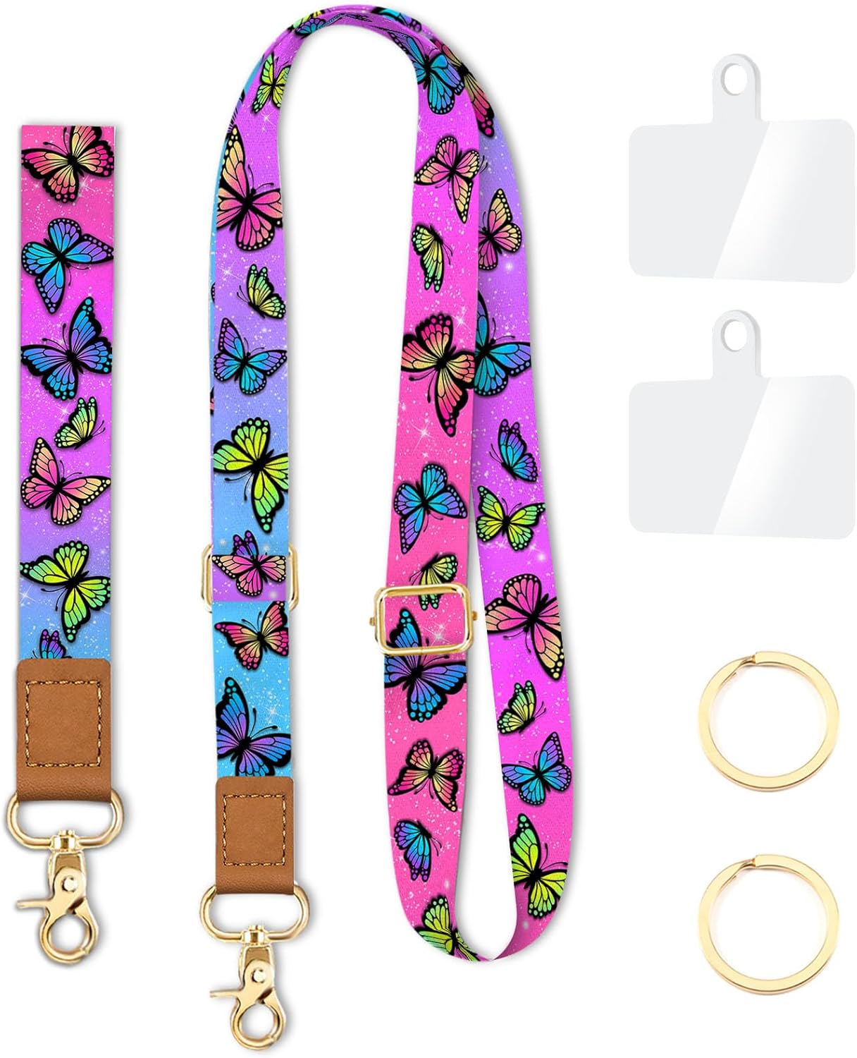 Yonlevres Phone Lanyard Crossbody Strap Wrist Neck Adjustable Women Multi | Butterfly Cell Phone Lanyard for Travel Daily, Hands-free, Fit Keys ID Badge, for Full-coverage Phone Case, Accessories, Gif