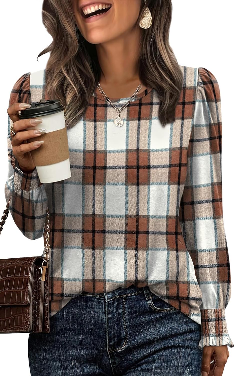 XIEERDUO Blouses for Women Dressy Casual Long Sleeve Shirts Fashion Clothing Puff Sleeve Tunic Tops with Smocked Cuffs
