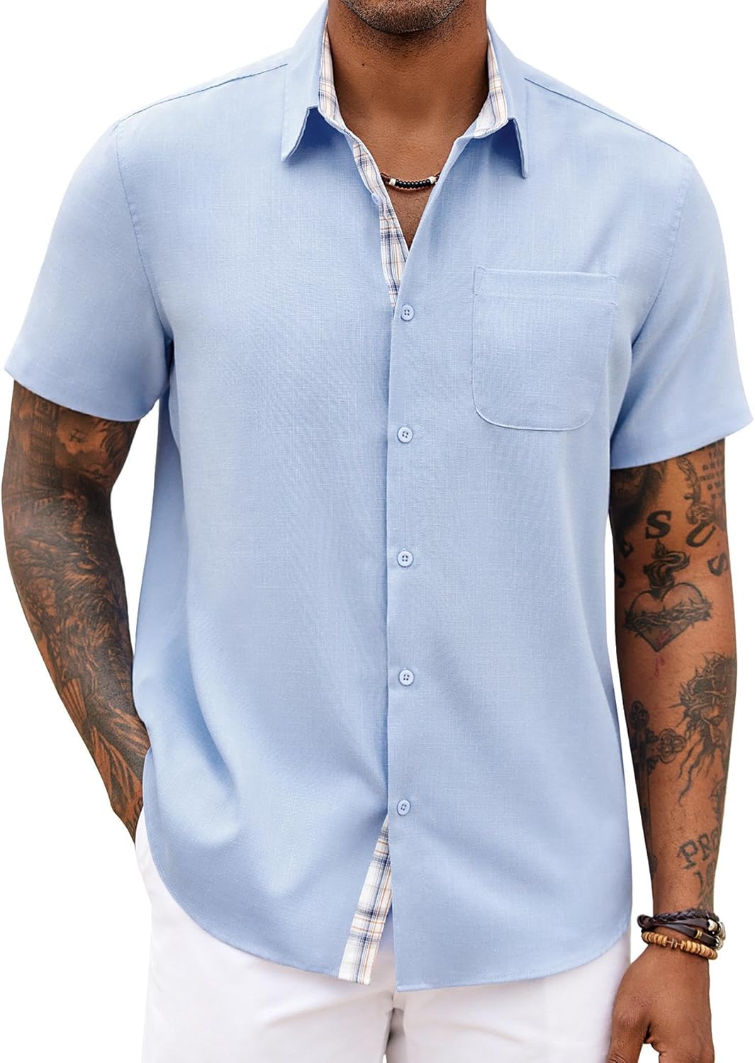 COOFANDY Men's Button Down Shirts Short Sleeve Casual Summer Beach Vacation Wedding Shirt with Pocket