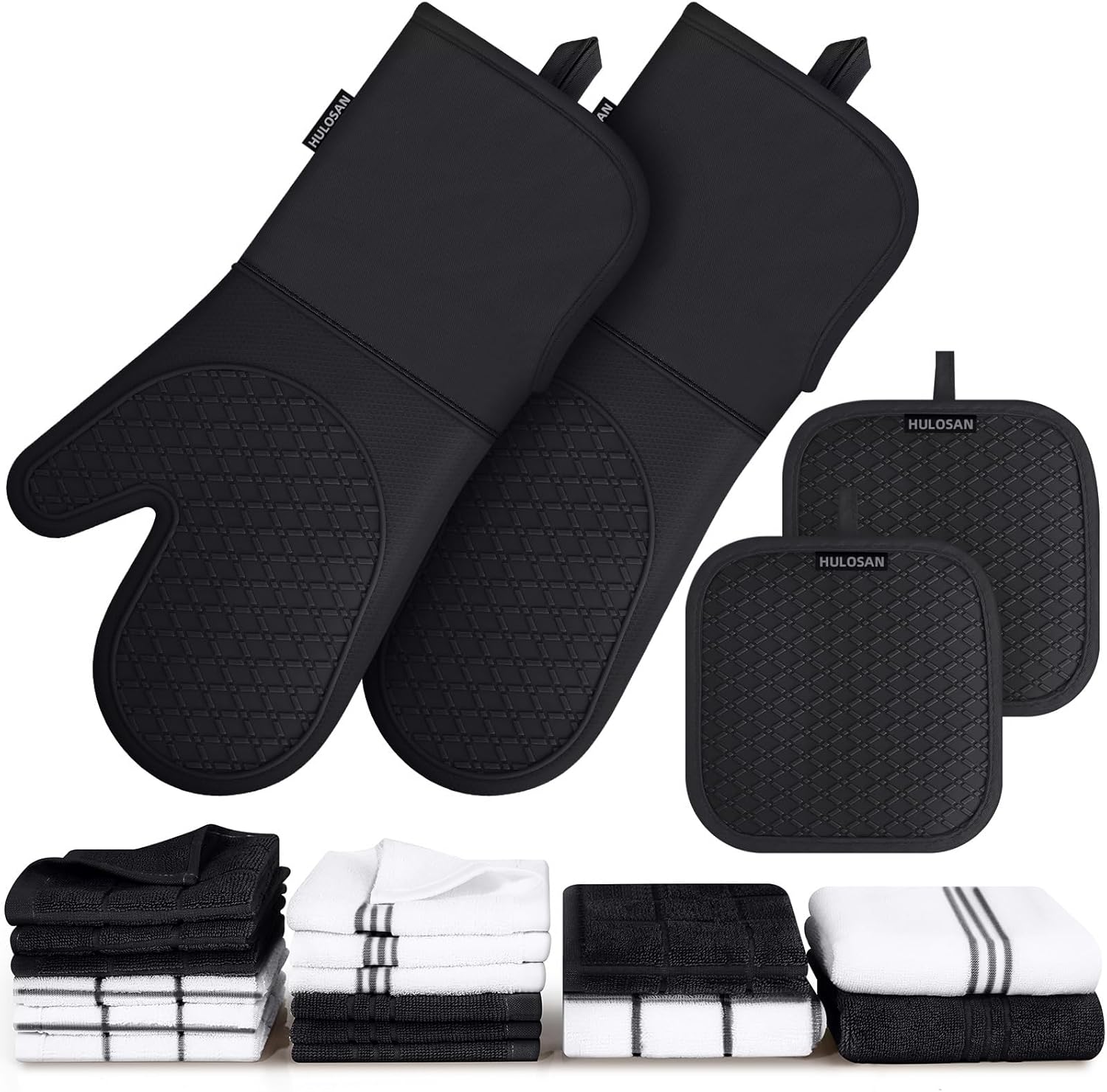 Silicone Oven Mitts Pot Holder Kitchen-Towels100% Cotton Dish Towels for Kitchen,Super Soft and Absorbent Kitchen Hand Towels/Tea Towels.Pot Holder,Oven Mitt Heat Resistant,Silicone Grip,Gift Set
