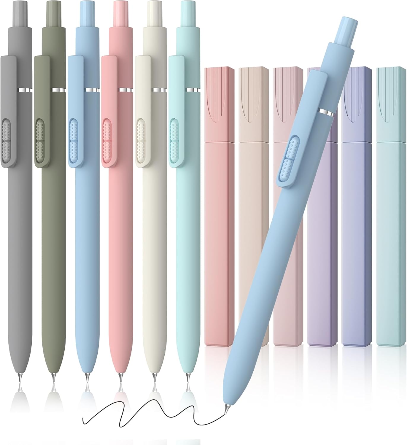 6 Pcs Fidget Pens & 6 Highlighters, 0.7mm Black Ink Quick-Drying | 0.7mm Fine Point, Smooth Writing, Long-Lasting Ink, Stress Relief Pens for Journaling, School Office, Gift for Women Men