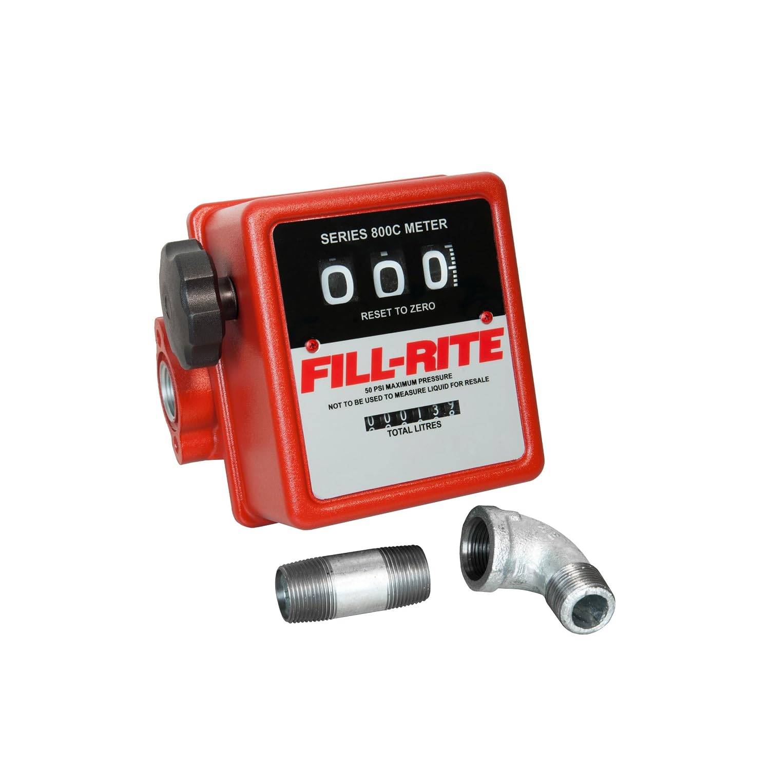 Fill-Rite 807CLMK 3/4" 19-76 LPM 3 Wheel Mechanical Meter, Aluminum, Fuel Transfer Liter Meter with Fittings to Mount on FR1200, FR600, SD600, SD1200, and FR700 Series Pumps