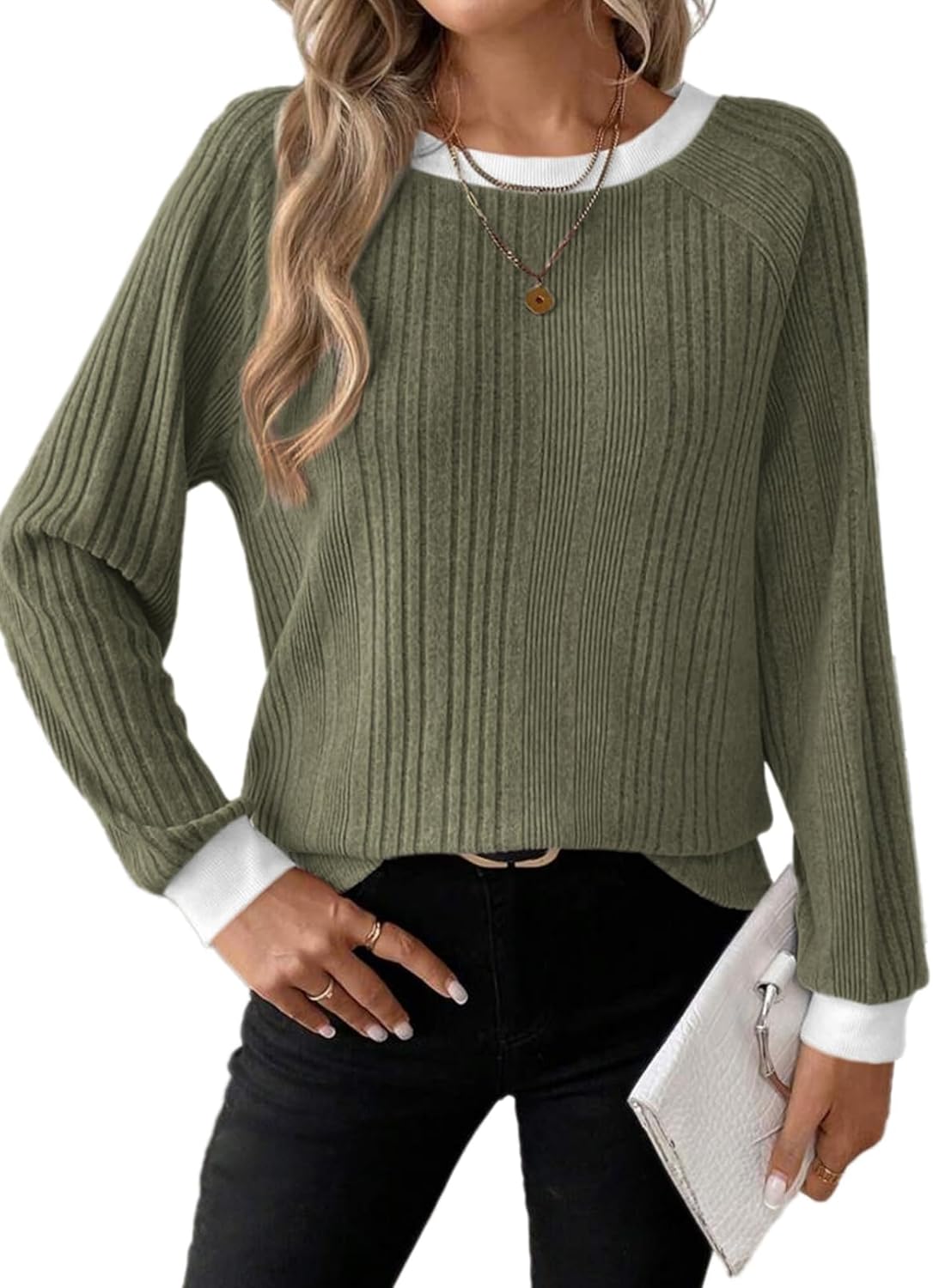 Dokotoo Long Sleeve Shirts for Women Casual Fashion Loose Fit Womens Tops Crewneck Basic Pullover Tunics