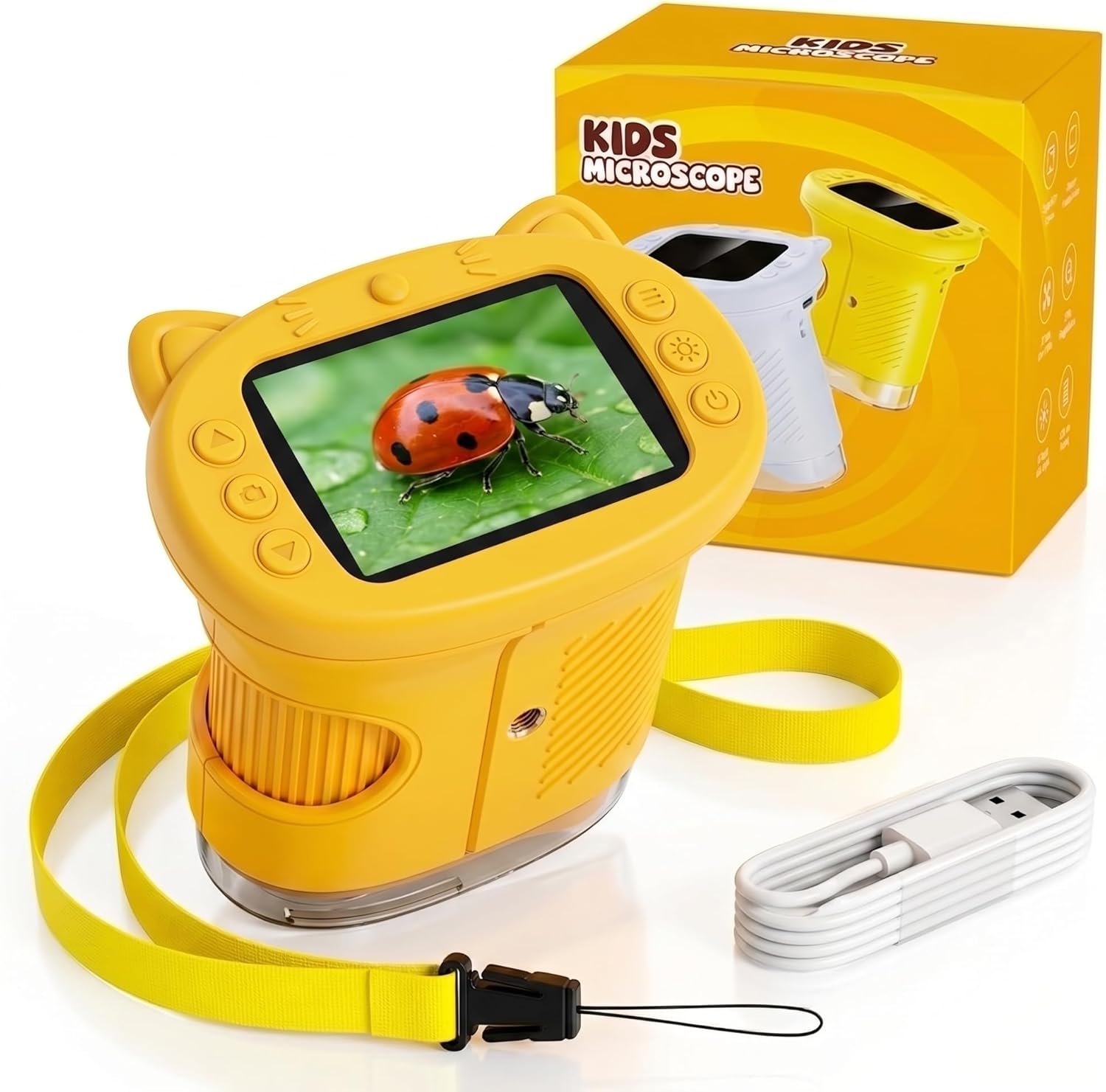 Kids Microscope, 1000X Handheld Digital Pocket Microscope with 2.4" IPS Screen & 8 LEDs, Rechargeable STEM Educational Science Toy for Outdoor Exploration, Gift for Boys Girls Age 4-12, Yellow