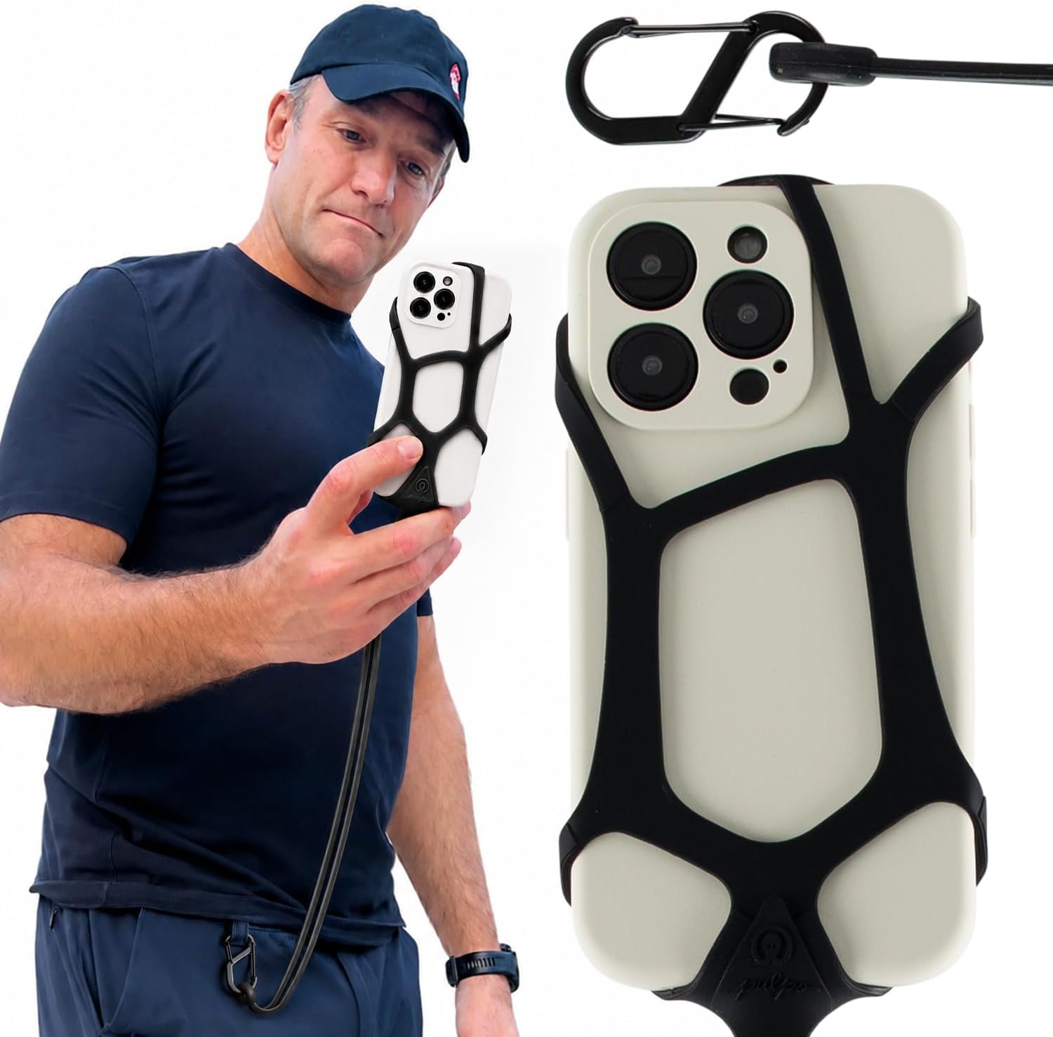 Pulpo Safety Cell Phone Lanyard Black Fits Smartphones 6.1" to 6.8” - Anti Theft Phone Strap for Men & Women, Lanyards for Phones, Hiking Phone Holder & Cellphone Lanyard, Silicone Crossbody Straps