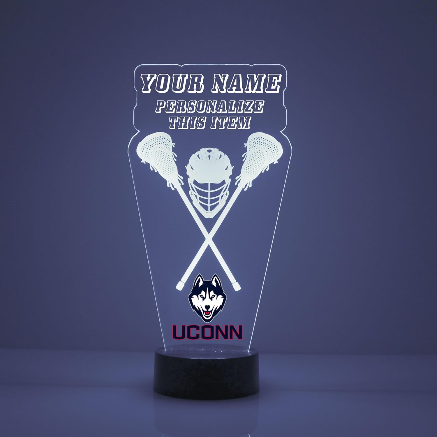 Custom University of Connecticut Lacrosse LED Sign Night Light Lamp with Remote, Personalized Name, Text, Officially Licensed from The CLC by Mirror Magic Gifts, Made in The USA