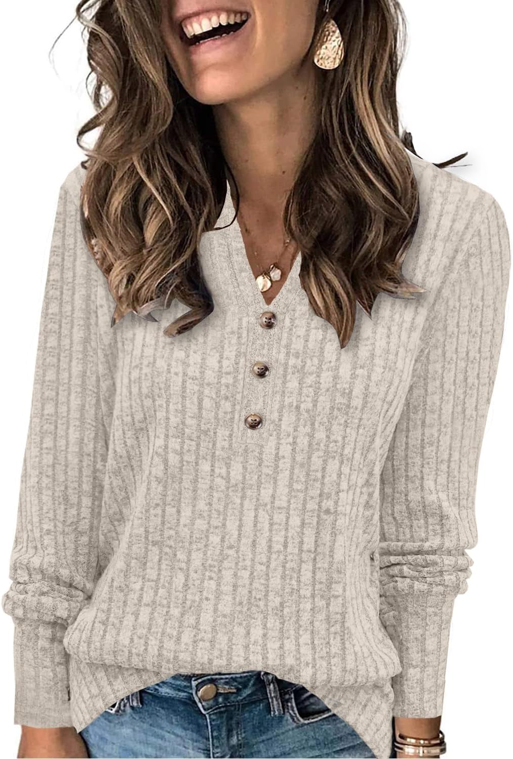 XMTOPYE Sweaters for Women Fashion Long Sleeve Tops Pullover V Neck Casual Loose Sweatshirt