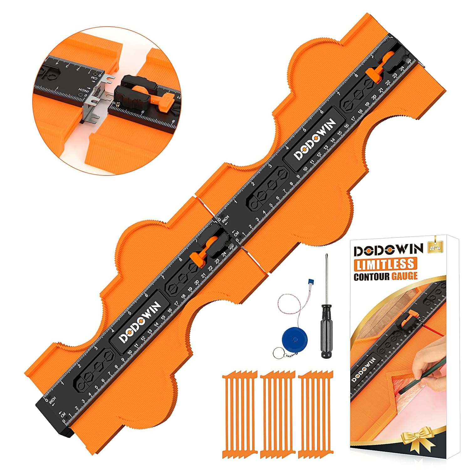 DODOWIN Connectable Contour Gauge with Lock, 20 Inch Profile Duplicator Tool for Tile Flooring, Laminate & Woodworking, Shape Outline Gauge for Irregular Edge Measuring, Practical Tool Gift for Men