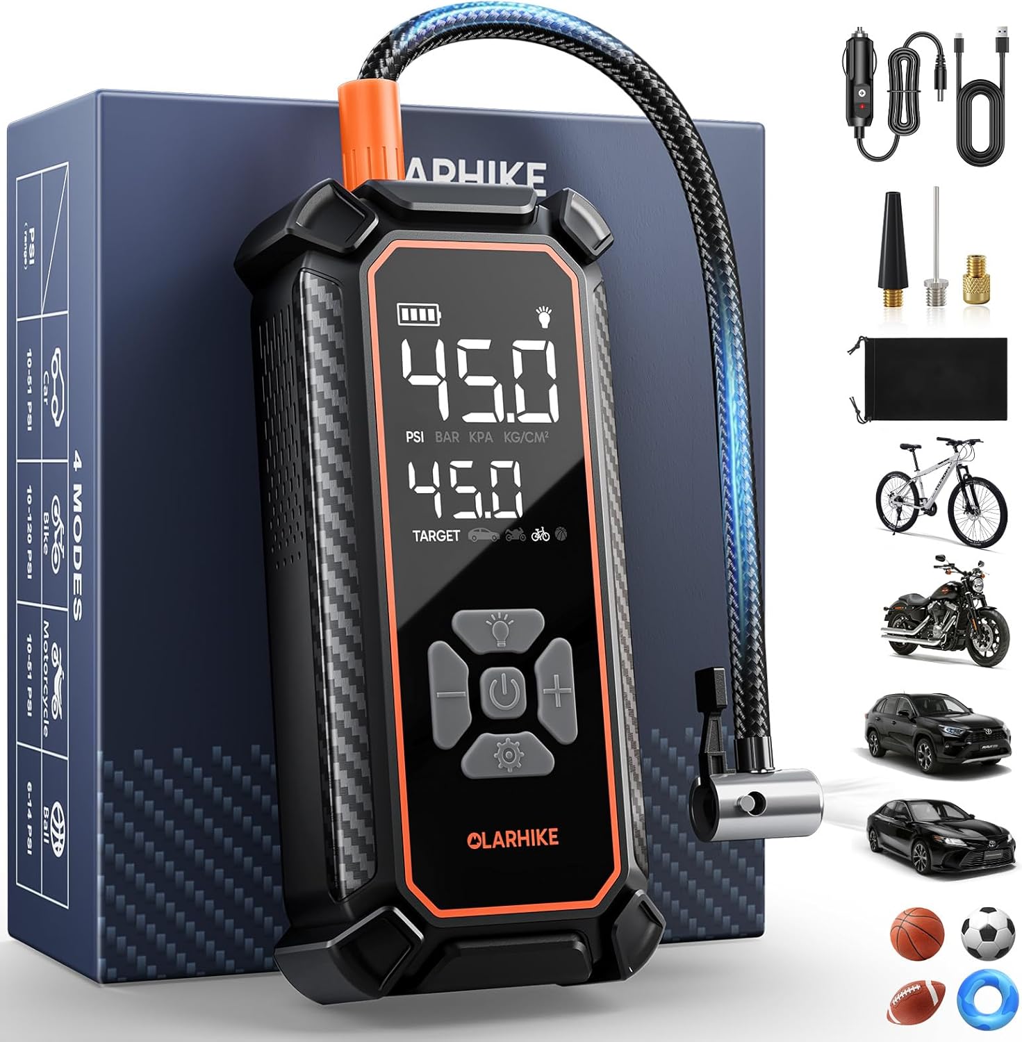 OlarHike Cordless Tire Inflator Portable Air Compressor,150 PSI Bike Pump with LED Light & Digital Pressure Gauge, Dual Power Air Pump for Car Tires, Motorcycle, Bicycle, Ball