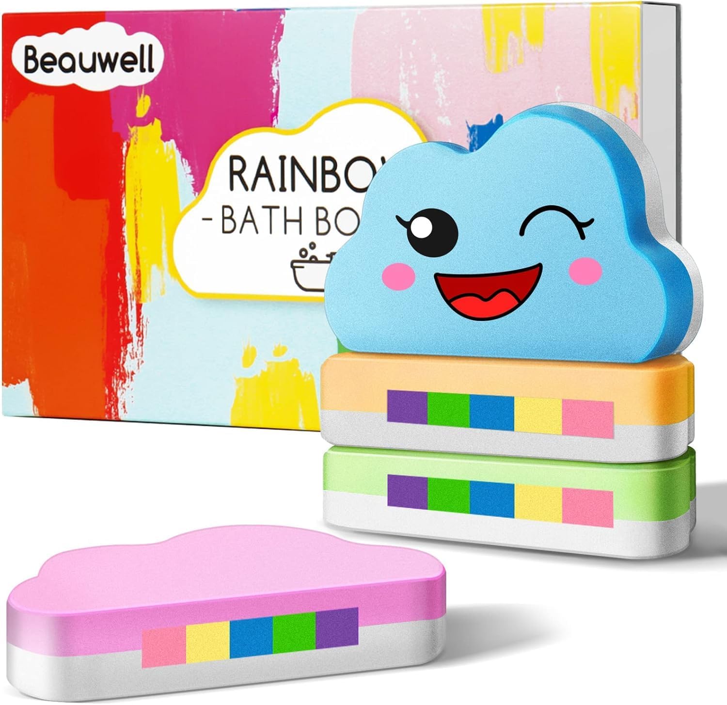 Rainbow Bath Bombs for Kids, Handmade 4 Pcs Kids Bath Bombs Gift Set for Girls Teens Toddler Rainbow Bubble Fizzy