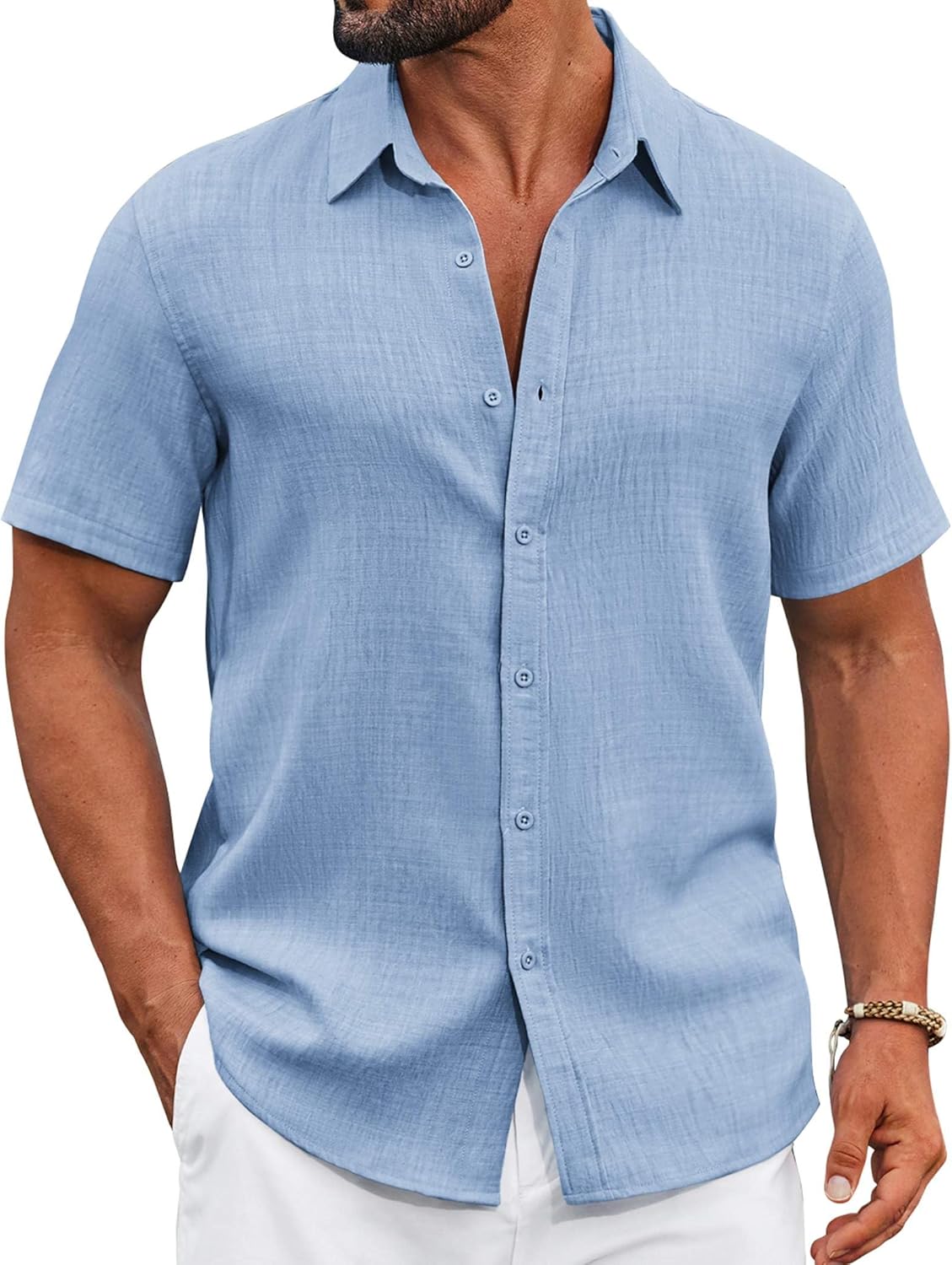 COOFANDY Men's Casual Button Down Shirts Short Sleeve Textured Summer Beach Shirt