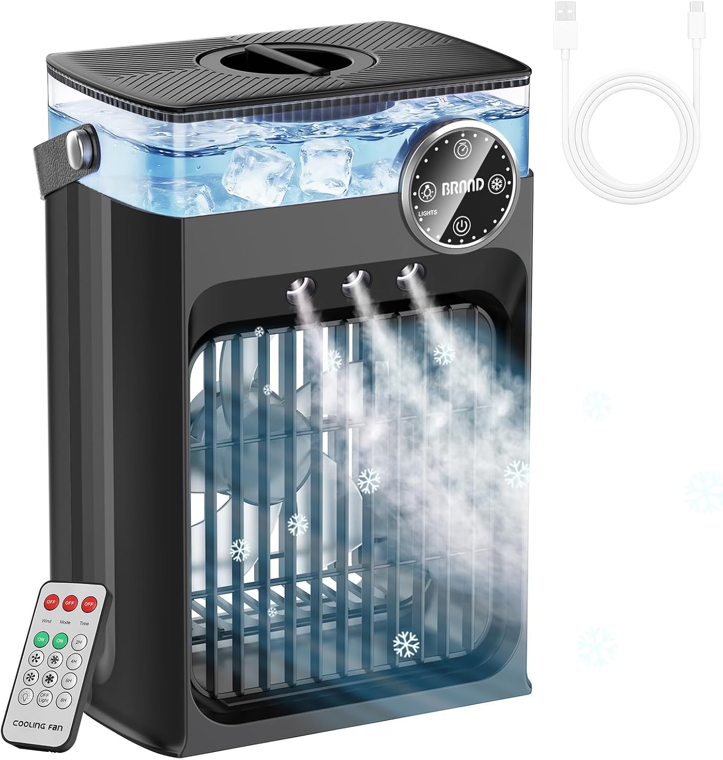 Portable Air Conditioners, 4 in 1 Evaporative Air Cooler with 1200ML Tank, Queit Cooling Fan with Remote Control, 2-8H Timer, 3 Modes & 8 LED Lights, Personal Small Mini Air Conditioner Air Cooler
