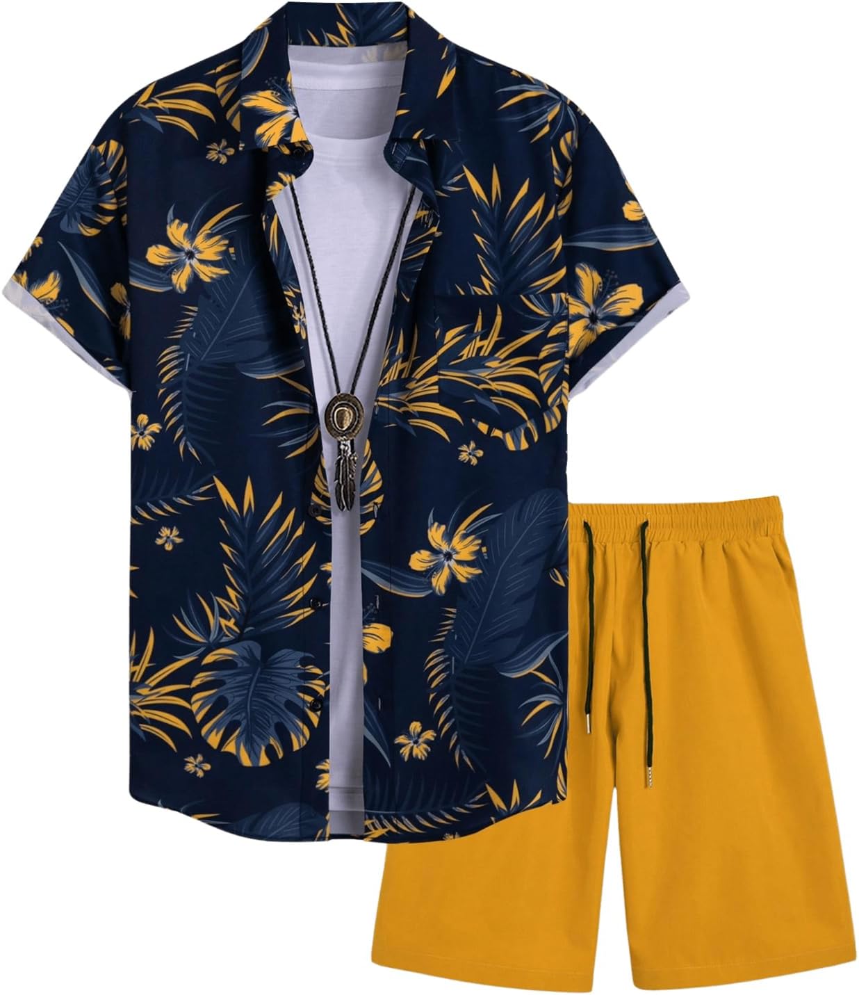 VIPWOLF Men's 2 Piece Short Sets Outfits Button Down Floral Shirts and Drawstring Waist Shorts Tracksuits