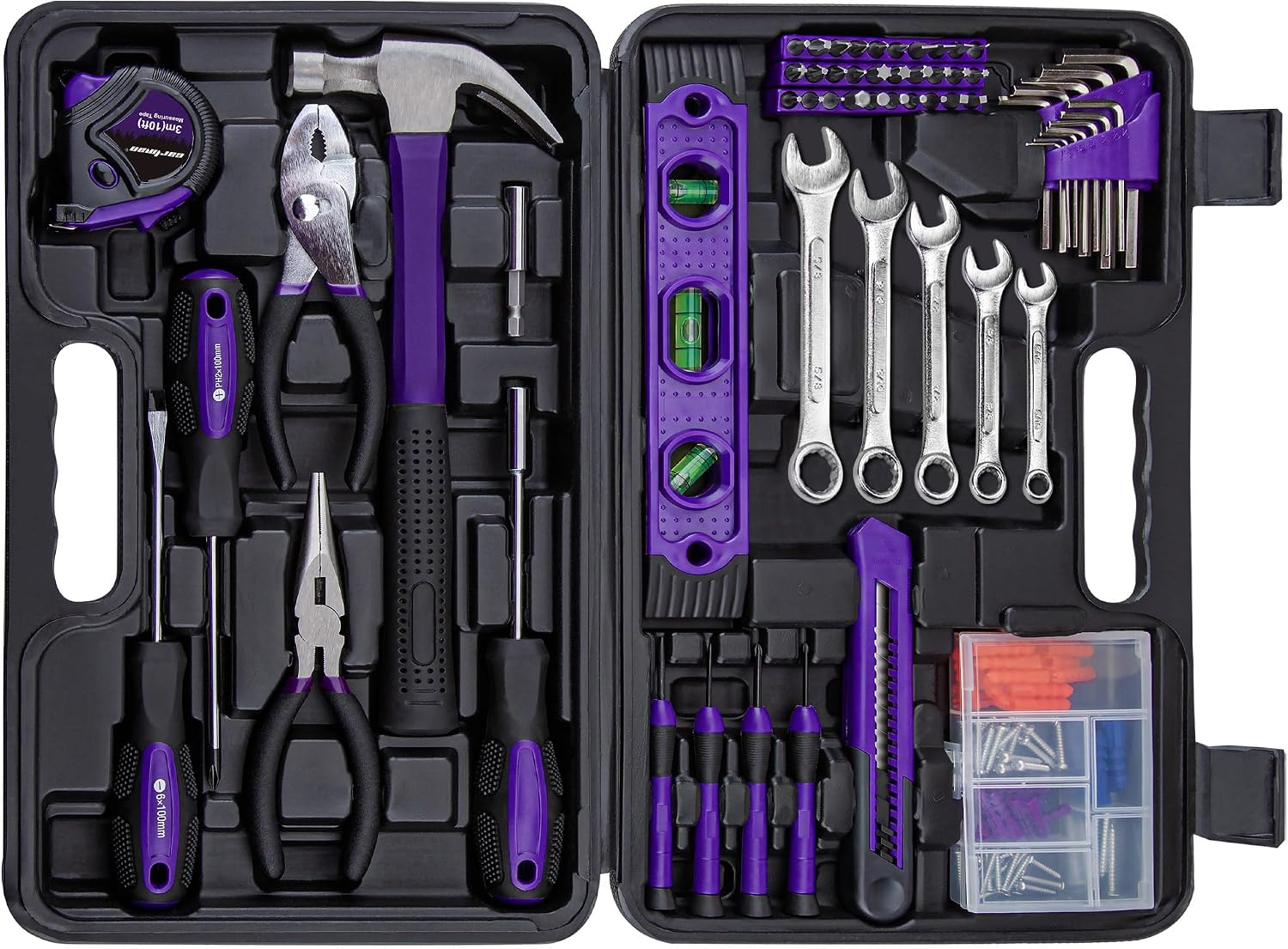 CARTMAN 152-Piece Household Tool Set, Purple Hand Kit With Storage Case Box | Complete tool assortment for home repairs, office fixes, dorm needs, furniture setup, crafting, and everyday household fix