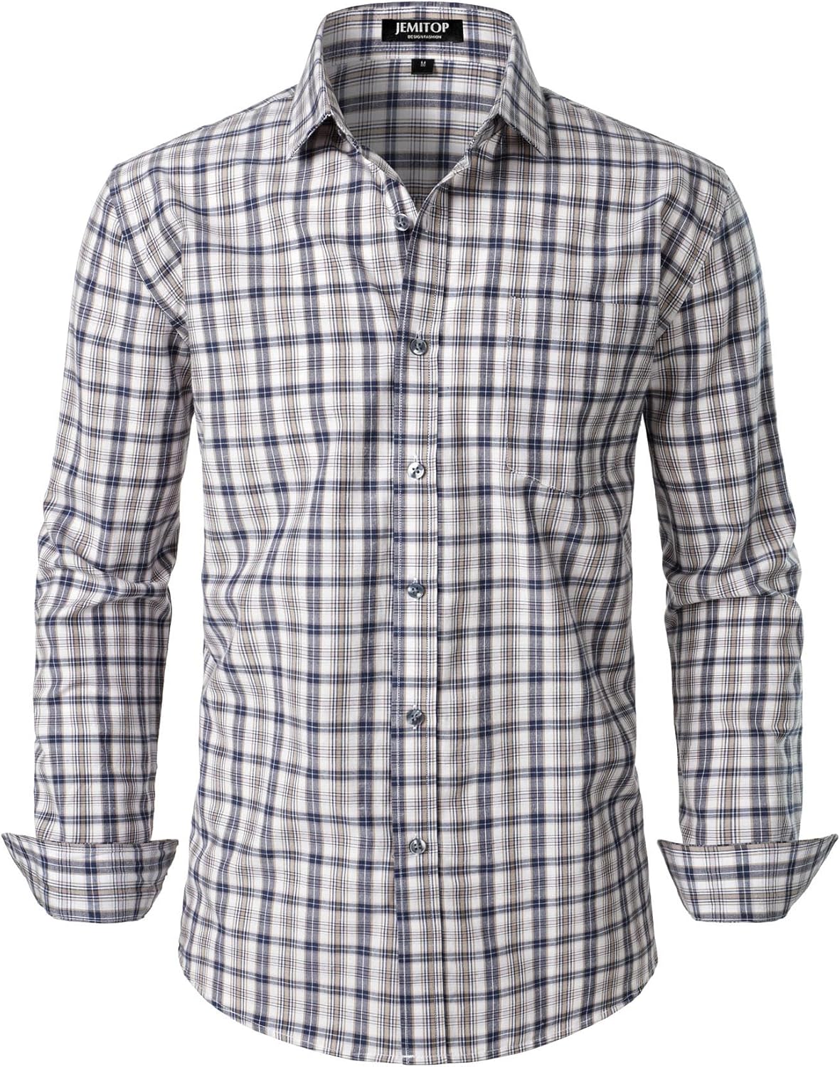 JEMITOP Men's Transitional Weather Slim Fit Long Sleeve Button Down Shirt Business Casual Dress Shirts with Pocket
