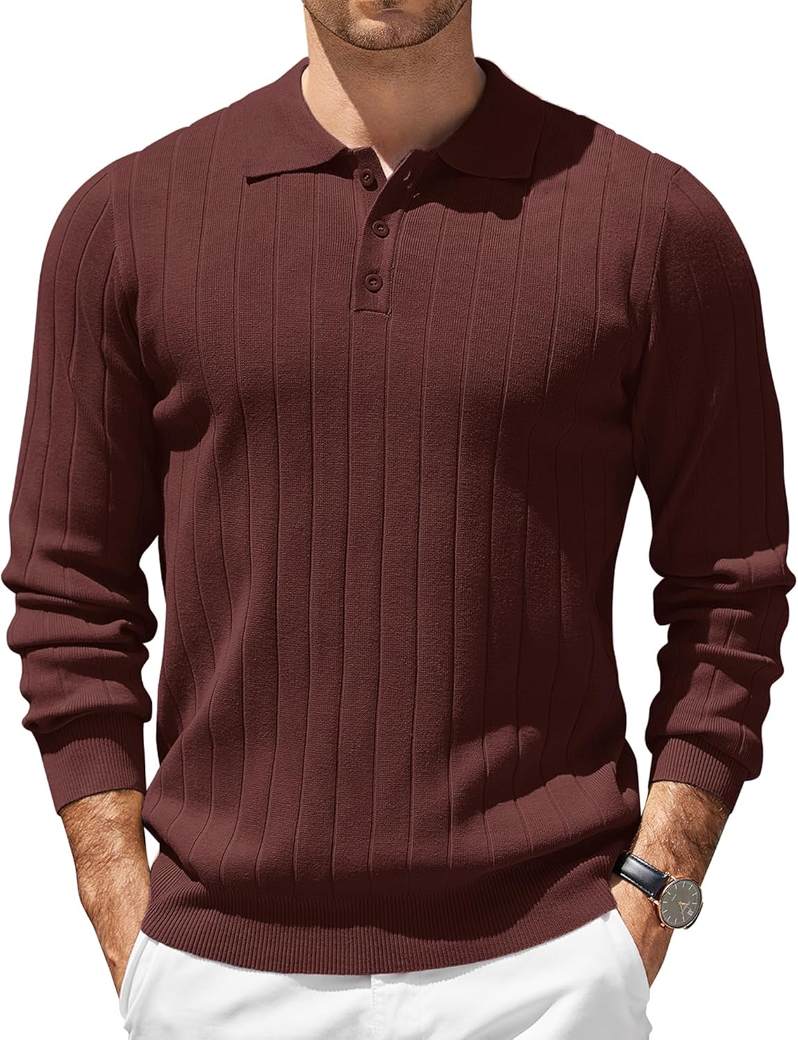 COOFANDY Mens Knit Polo Sweater Long Sleeve Polos Lightweight Casual Dress Pullover Sweaters
