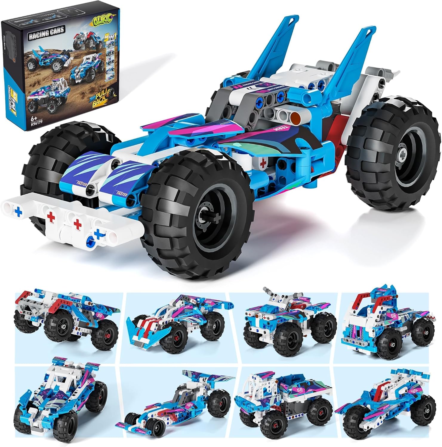 Technic 9 in 1 Pull-Back Car Building Set - Off-Road Race Vehicle Models for Boys and Girls, STEM Engineering Toy for Kids Ages 8 and Up | Ideal Gift for Birthdays