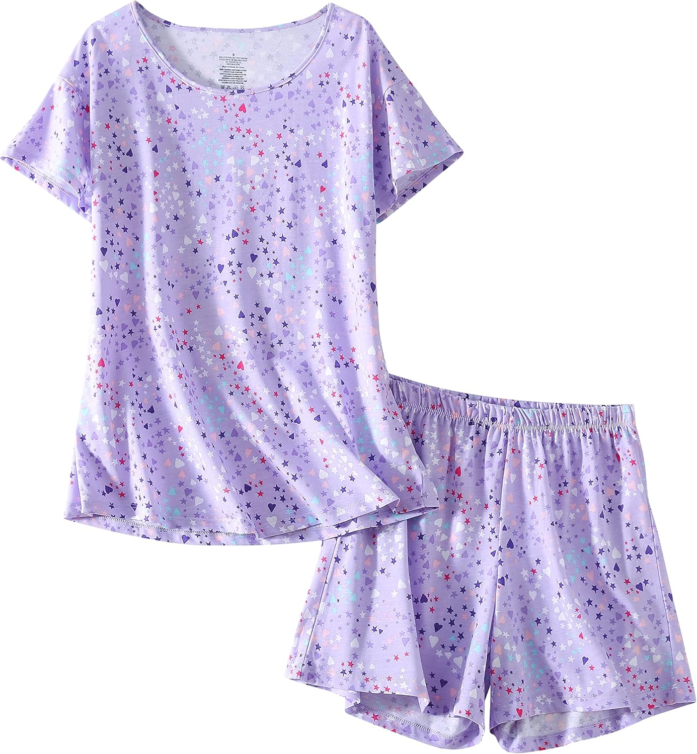 PNAEONG Women's Pajama Set Cotton Short Sleeve Tops and Shorts Soft Sleepwear Pjs Sets
