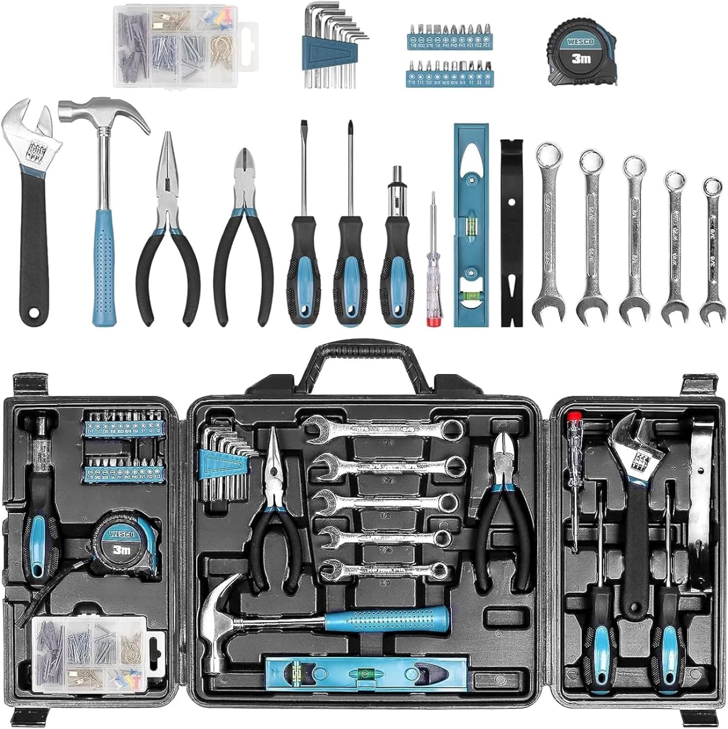 Zeite Tool Kit for Home, 144 Piece Hand Tool Set with Storage Box, General Basic Repair Tool Set with Hammer, Pliers, Wrenches, Voltage Tester, Measure Tape, Screwdriver Bits