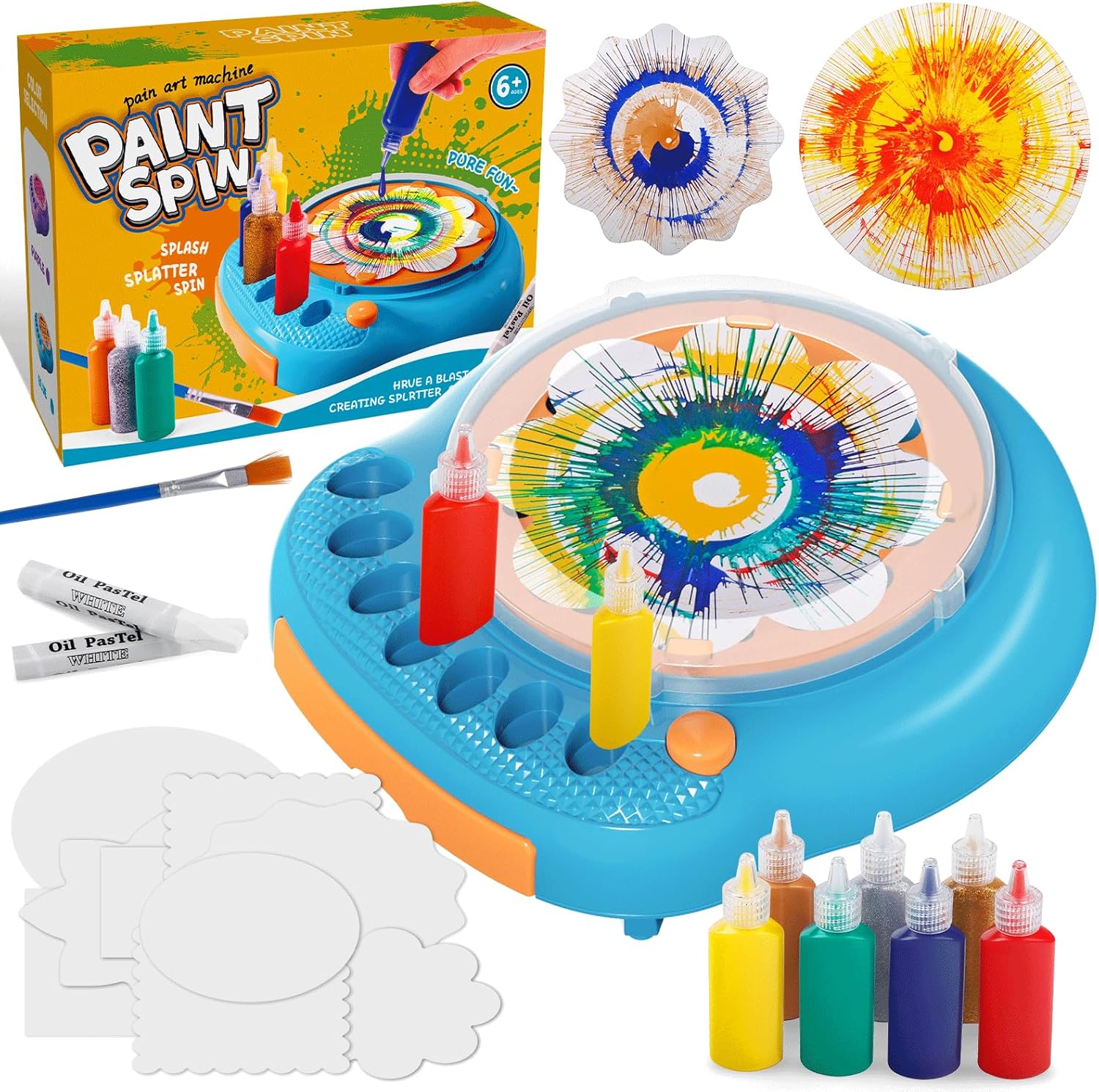 Spin Art Machine for Kids, Paint Spinner Arts & Crafts Kit for Ages 4-12 | Mess-Free Motorized Spinner With Splash Guard; 7 Washable Paints & 36 Art Boards Make A Unique Design Every Spin