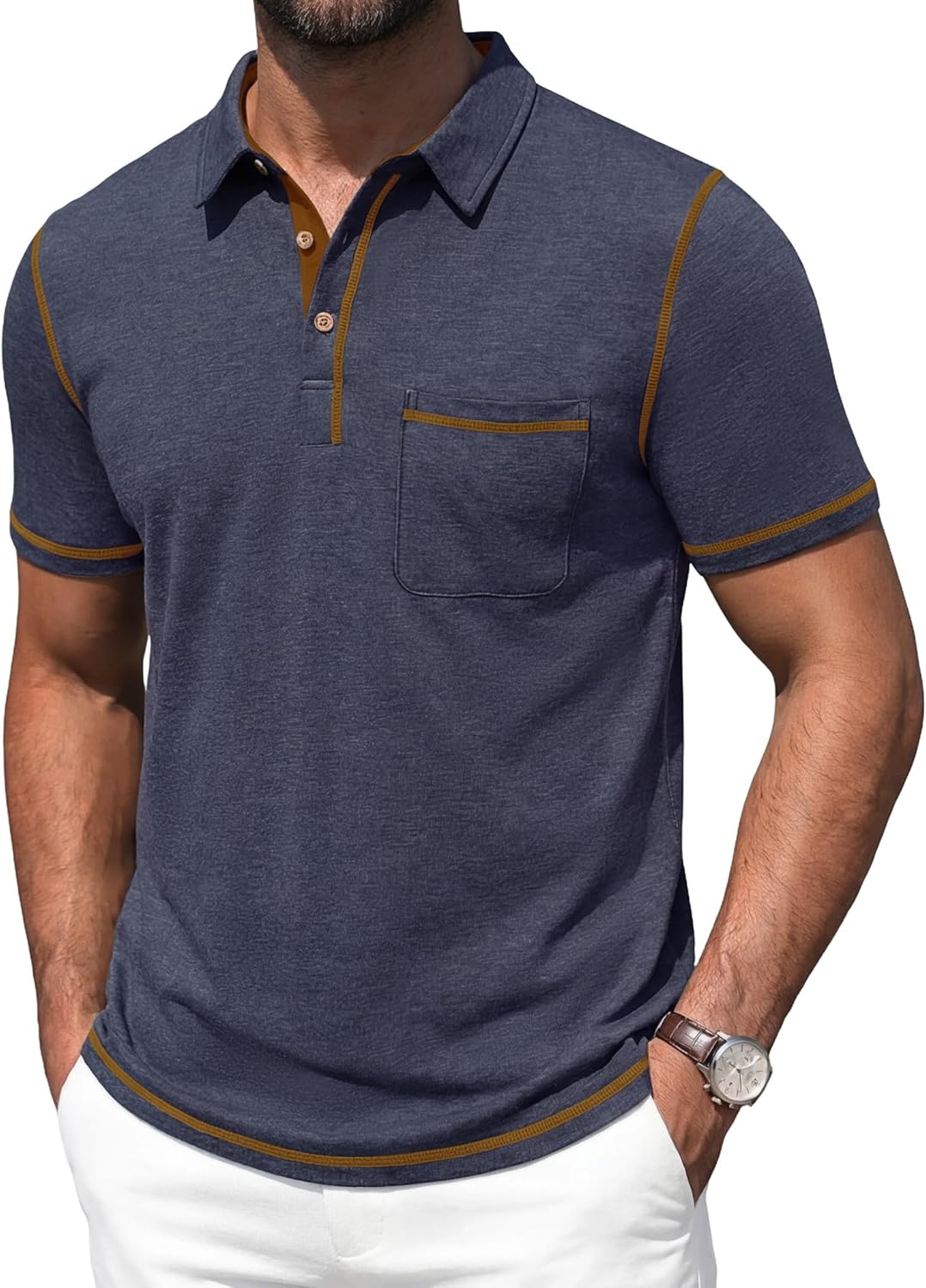 Mens Polo Shirts Short Sleeve Casual Summer Lightweight Cotton Golf Polo Shirts with Pocket