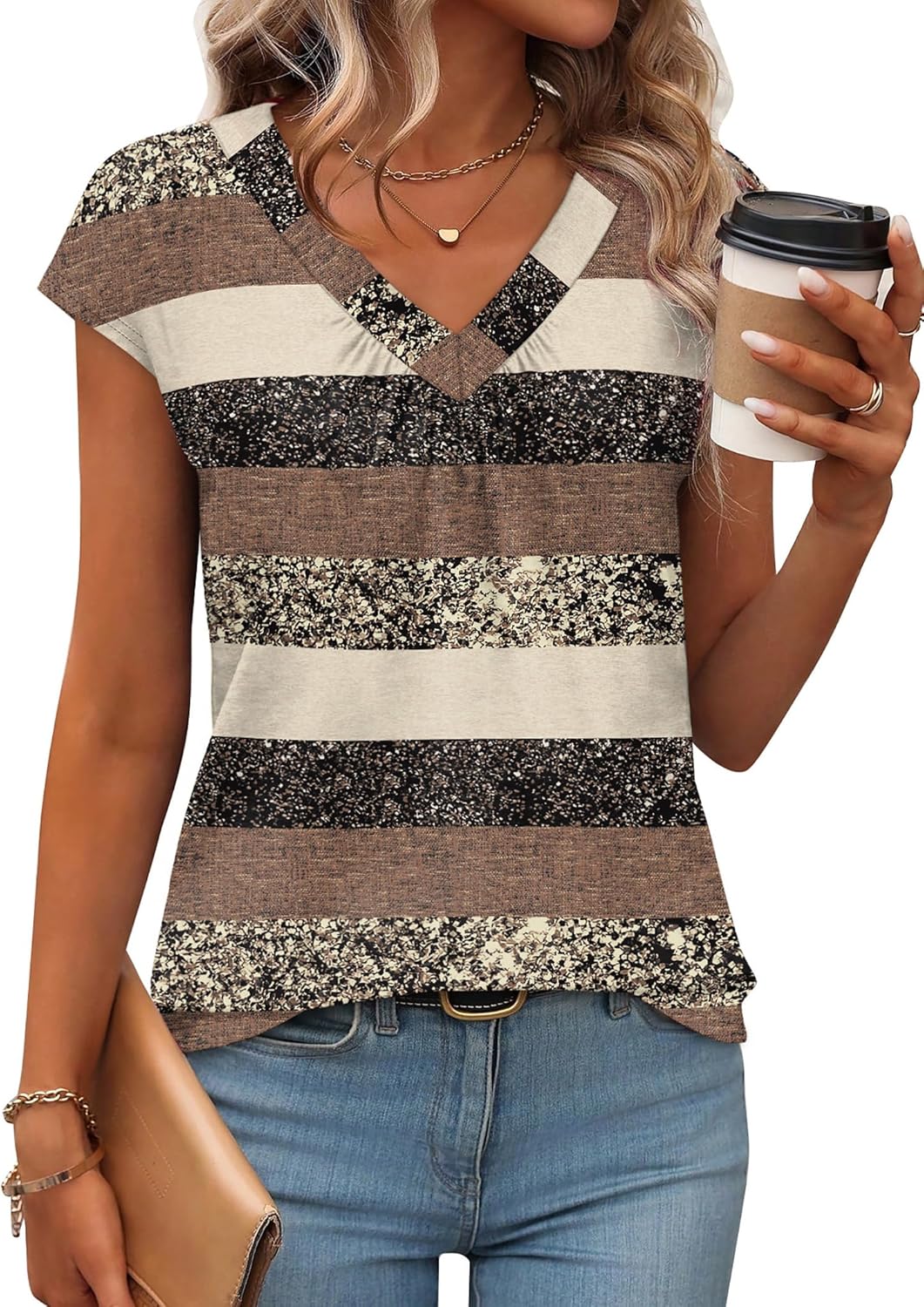 WIHOLL Tank Tops for Women Summer Shirts V Neck T-Shirts Beach Vacation Clothe Boho Sleeveless Basic Tees Fashion Clothing