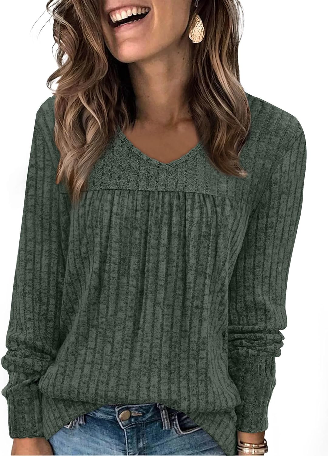 WIHOLL Long Sleeve Shirts for Women V Neck Lightweight Sweaters Casual Tunic Tops Outfits Fall Fashion Spring Clothes 2026
