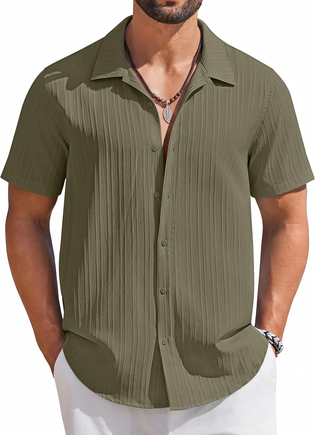COOFANDY Men's Short Sleeve Casual Button Down Shirts Textured Summer Beach Shirt