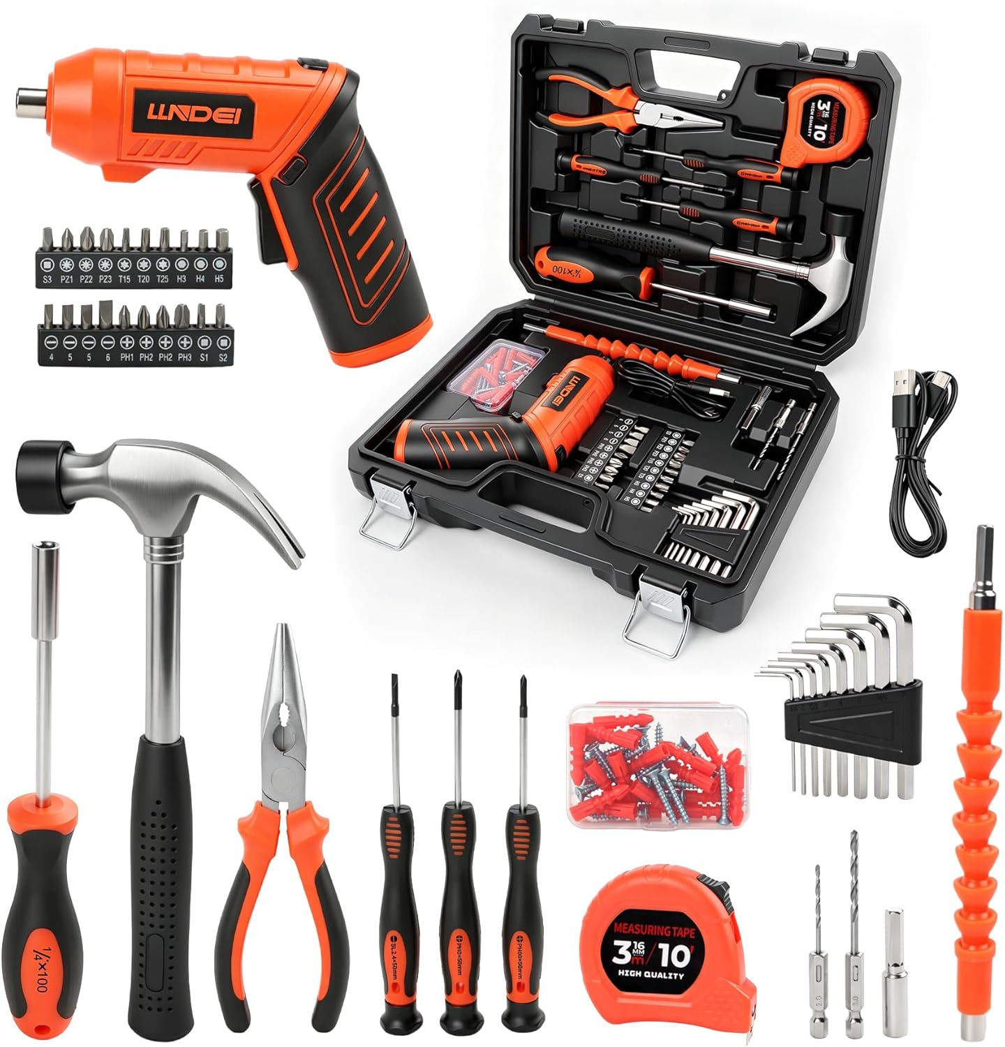 LLNDEI 80-Piece Tool Box Set with 3.6V Electric Screwdriver – Hand Tool Kit for Home Repair, Ideal for DIYers, Homeowners & Handymen, Perfect for Everyday Home Maintenance.
