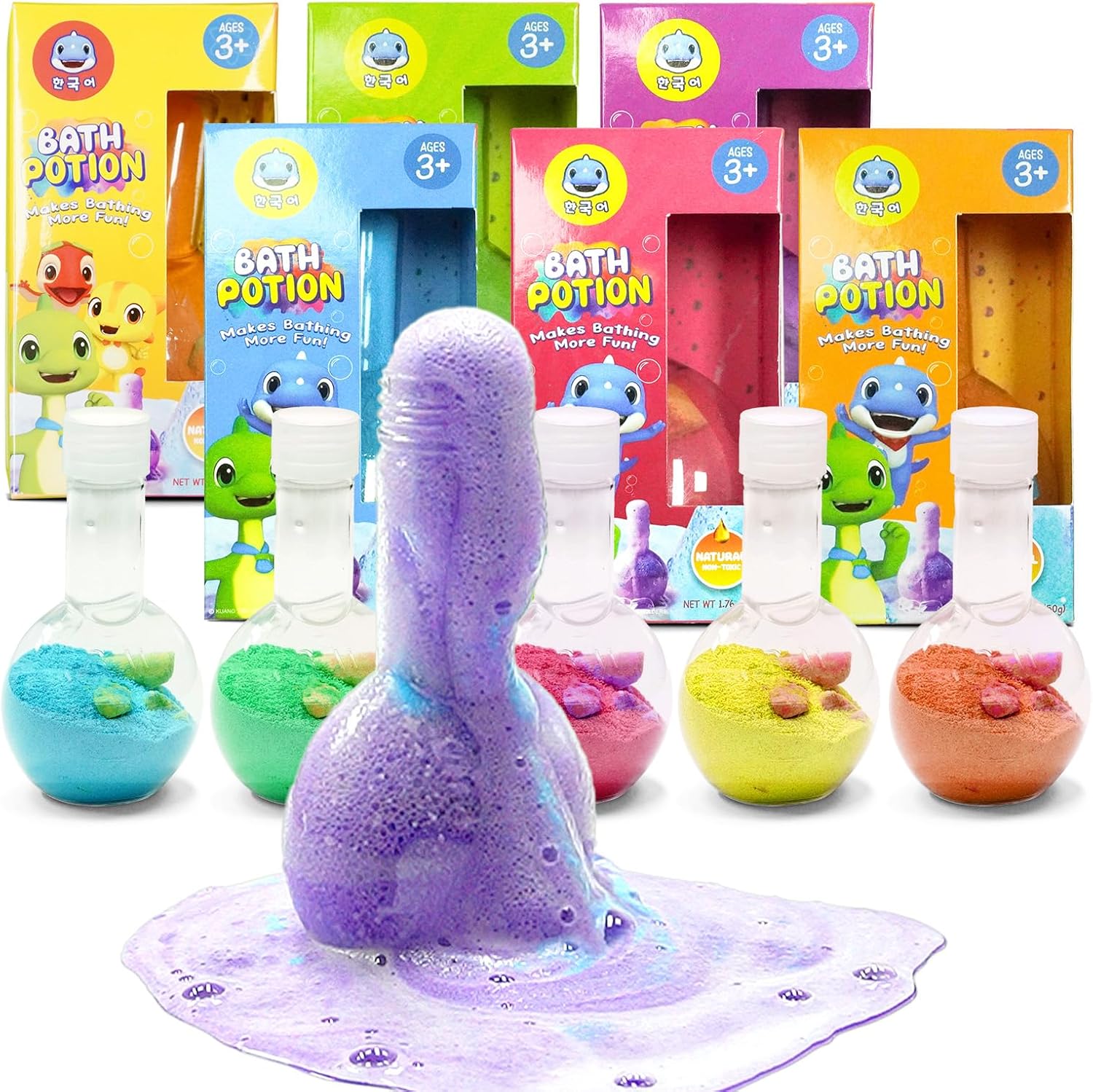 SWCANDY Bath Toys Kids Bath Bombs Potion, 6 Pack Non-Toxic Bathtub Colorful Foam Bubble Science Sensory Bath Play Soap Magical Fizzes Eruption Tub Safe and Stain Free for Ages 3+ Boys Girls Toddlers