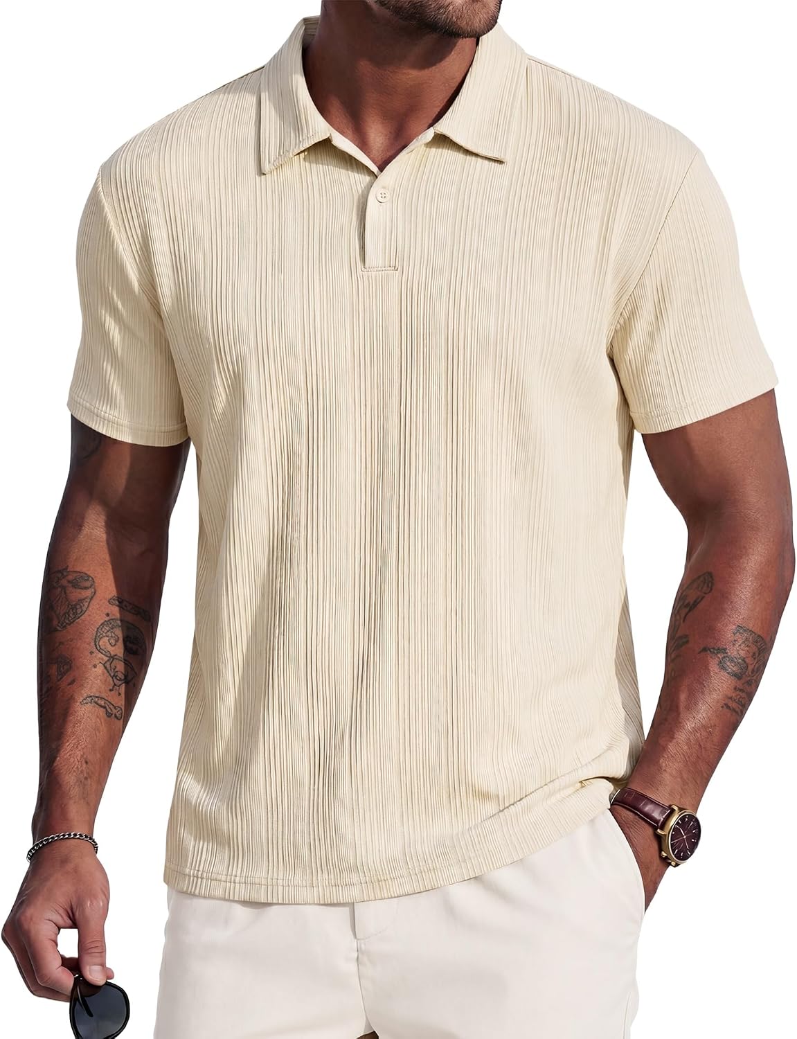 JMIERR 2026 Mens Casual Knit Polo Shirts Stretchy Old Money Textured Short Sleeve Dress Golf Shirts