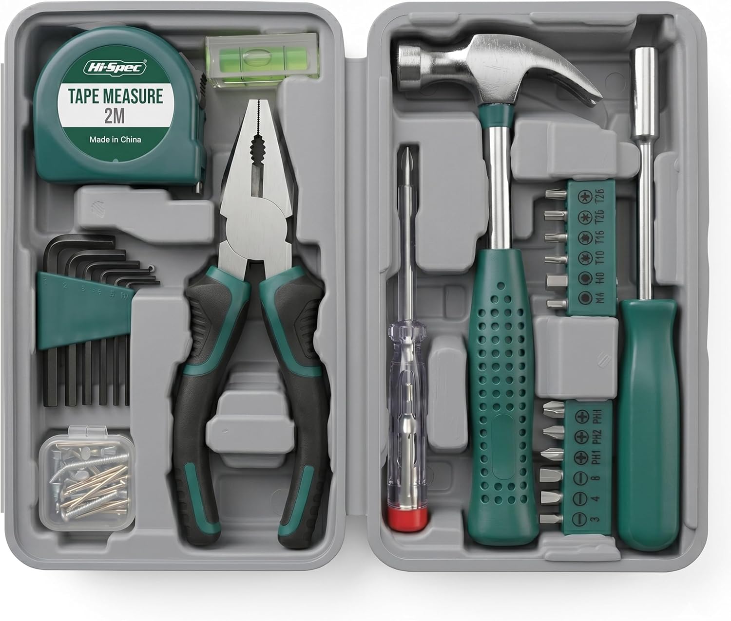 Hi-Spec Small Tool Kit Compact Set for Home and Office DIY, Green | 25pc, Mini Tool Box, Household Repairs, Portable Starter Toolkit, Quick fix and maintenance, Essential tools, New home owners