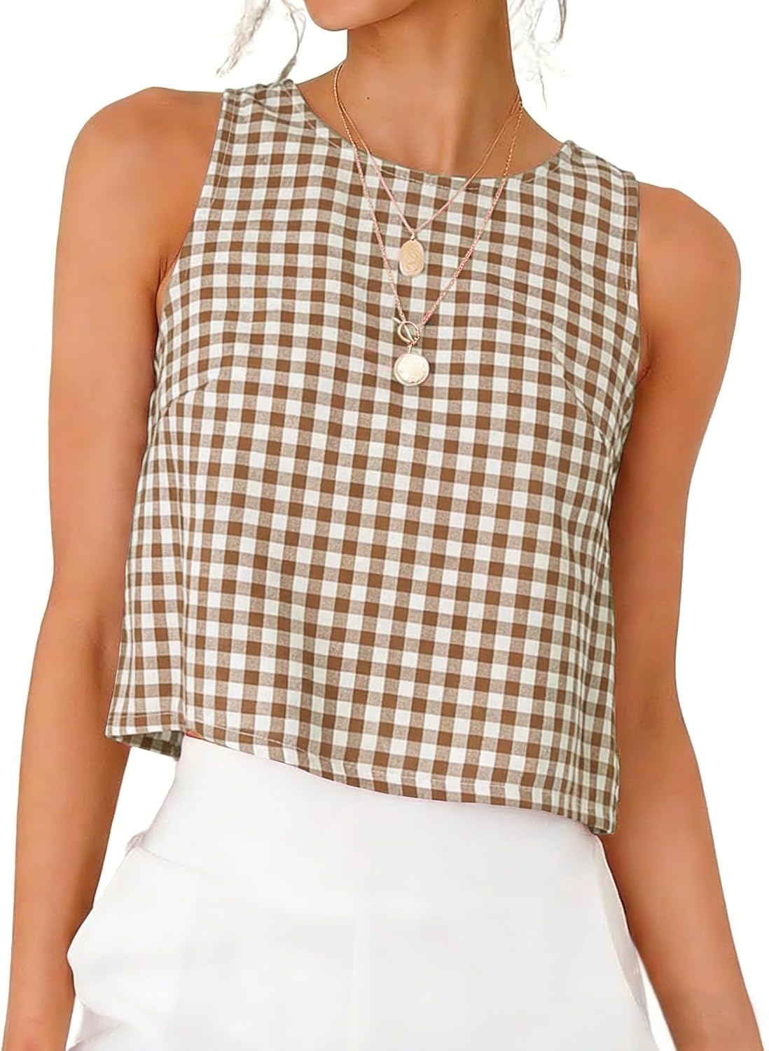 IDEALSANXUN Womens Gingham Crop Tank Tops 2026 Spring Summer Sleeveless Vest Top