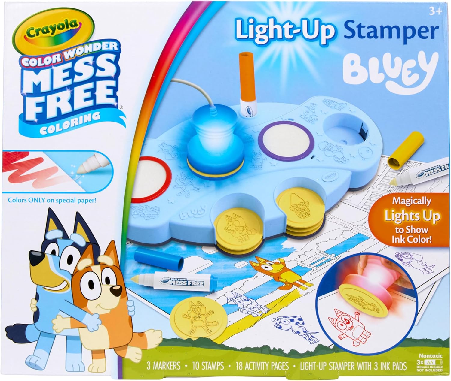 Crayola Magic Light Up Bluey Stamper Art Set, Toddler Mess Free Coloring & Stamping Kit, Bluey Toys, Gifts for Ages 3, 4, 5