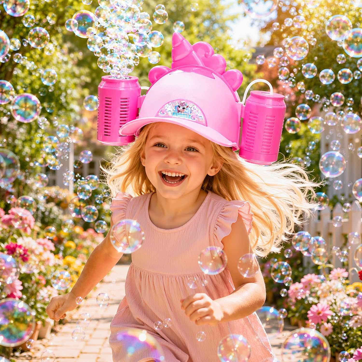 Bubble Machine for Toddlers 3-5, Bubble Blower Maker Lights Music, Hat Bubble Machine Summer Kids Toys for Weddings Birthdays Party Indoor Outdoor Backyard Camping