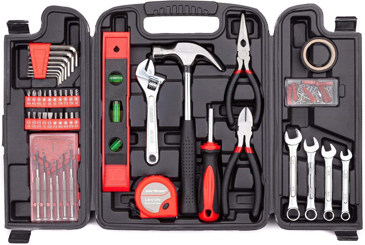 CARTMAN 136-Piece Household Tool Set, Home Repair Kit With Storage Case Box | Complete tool assortment for home repairs, office fixes, dorm needs, furniture setup, crafting, and everyday household fix
