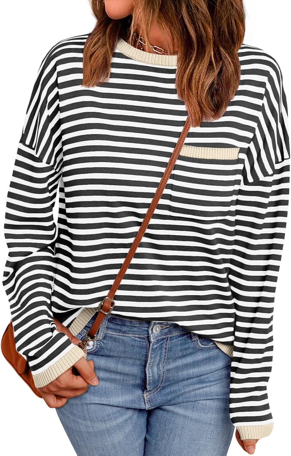 LILLUSORY Womens Striped Lightweight Sweaters 2026 Fall Fashion Outfits | Cozy Knit, Work Office Pullover Crewneck Pullover, Cute Teacher Clothing, Old Money Clothes, Ladies Trendy Long Sleeve Tops
