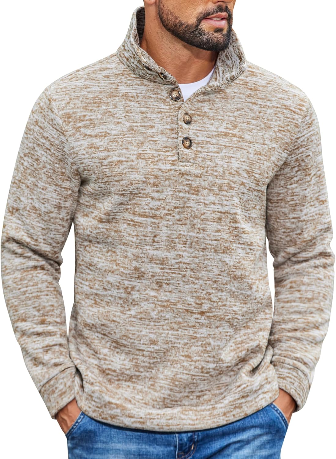 COOFANDY Men's Casual Pullover Sweater Quarter Button Fleece Sweatshirt Knitted Thermal Sweaters