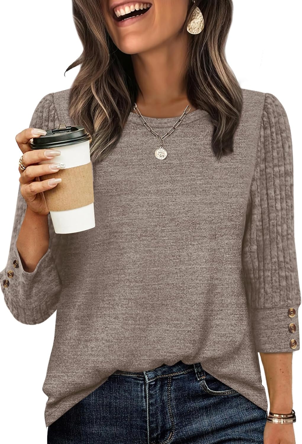WIHOLL 3/4 Length Sleeve Womens Tops Sweaters Shirts Lightweight Spring Outfits 2026 Winter Clothing S-2XL