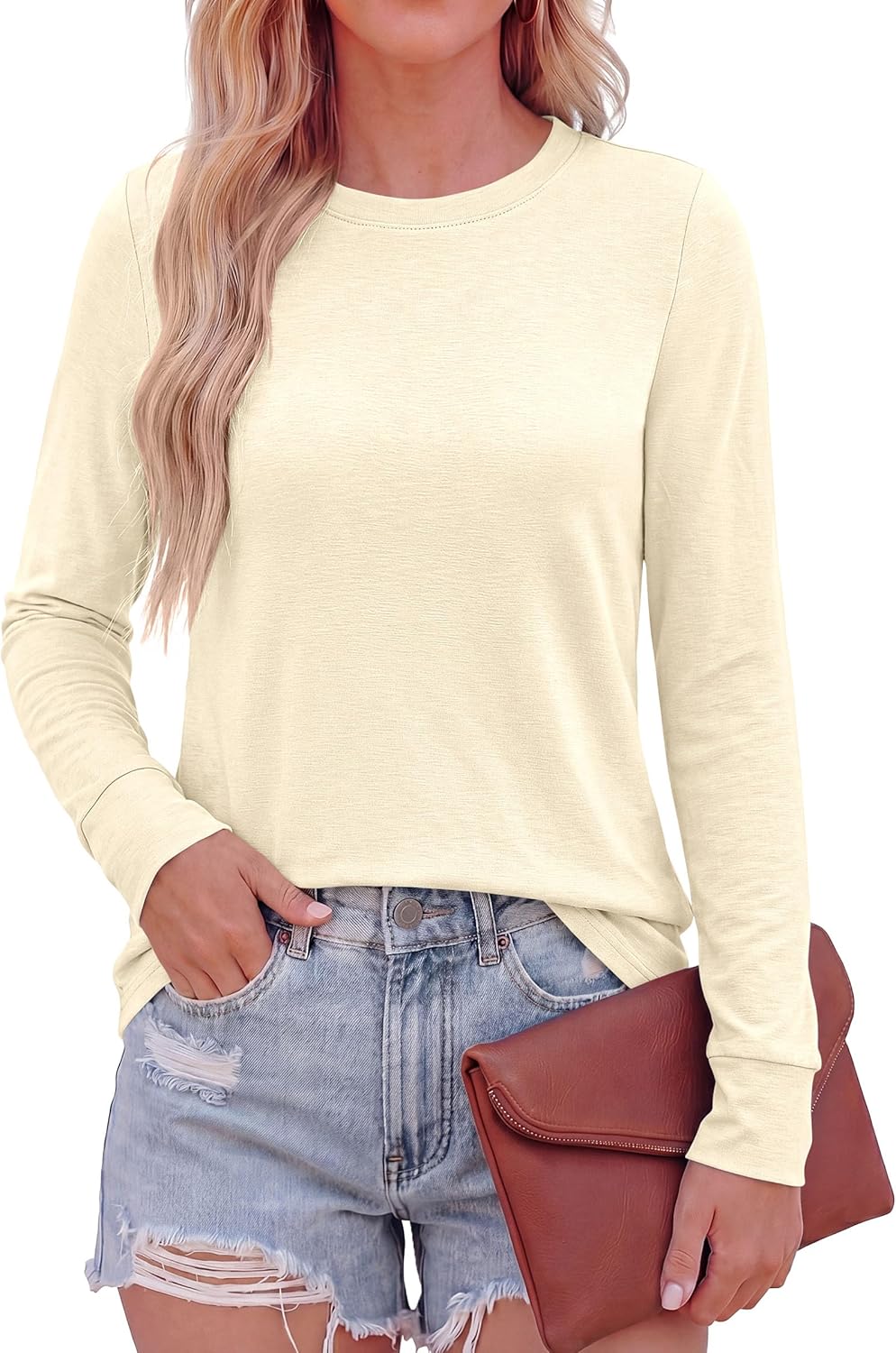 PRETTYGARDEN Long Sleeve Tshirts Shirts for Women Clothing | Soft Comfy Cotton Tees, Loose Fitting Tops, Crew Neck Underscrubs, Basic Fall Clothes for Daily Wear & Casual Outings