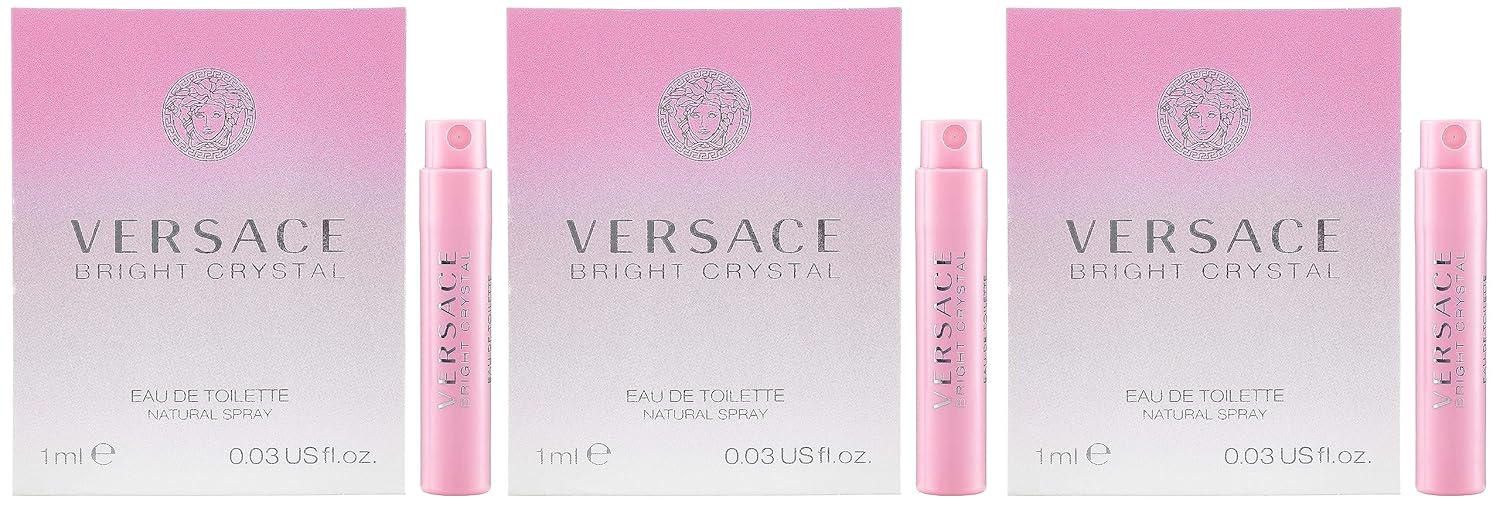 3 Versace Bright Crystal Eau De Toilette Spray Sample Travel Vials .03 oz / 1 ml Each Womens (Lot of 3) NEW