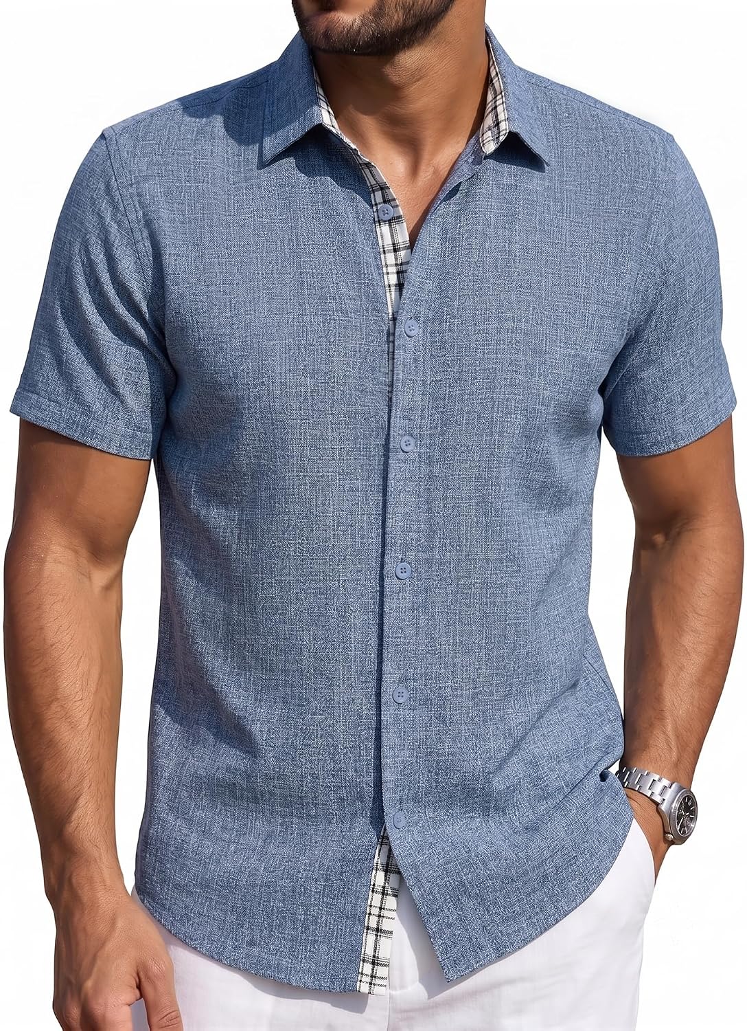Yufawow Men's Shirts Short Sleeves Button Down Shirts for Casual Beach Summer Wedding