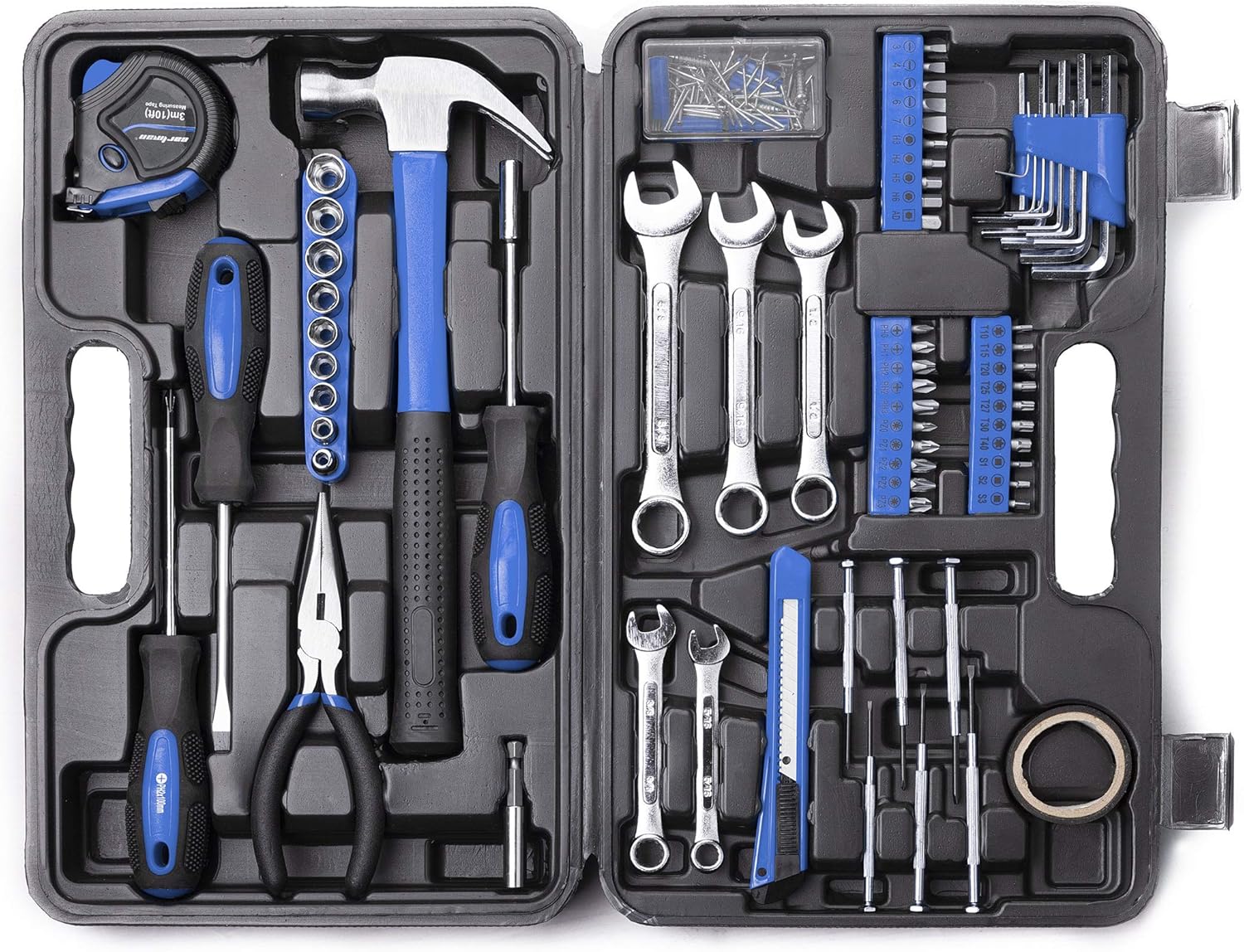 CARTMAN 148-Piece Automotive And Household Tool Set, Blue Repair Kit Case | Versatile tool assortment for car maintenance, home repairs, DIY projects, furniture setup, and daily fixes in a molded case