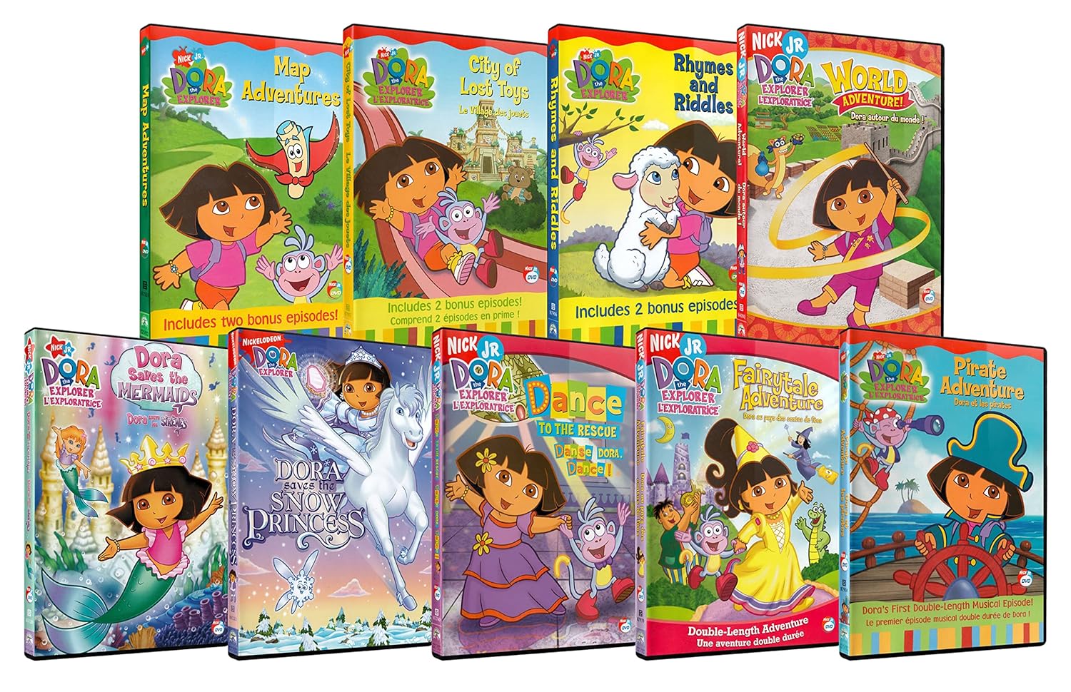 Dora the Explorer: Rhymes & Riddles / City of Lost Toys / Map Adventures / Dora Saves the Snow Princess / Dora saves the Mermaids / World Adventure / Pirate Adventure / Fairytale Adventure / Dance to