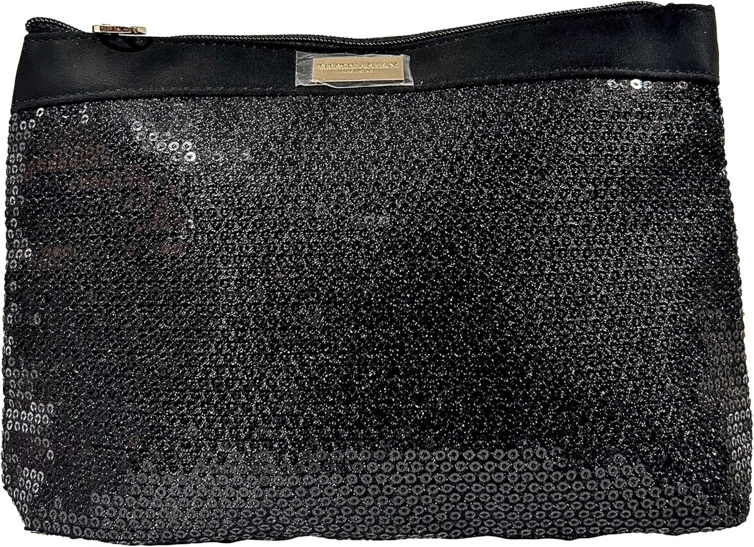 GIORGIO ARMANI Cosmetic BLACK SEQUIN Zip Clutch Pouch Makeup Bag Fragrance Bag (9L X 6H X 1W)