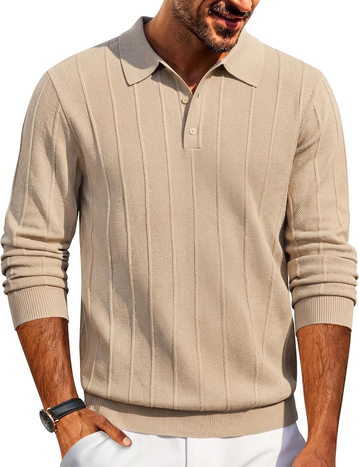 COOFANDY Mens Knit Polo Long Sleeve Polos Sweater Causal Collared Golf Sweaters Fashion Business Dress Pullover