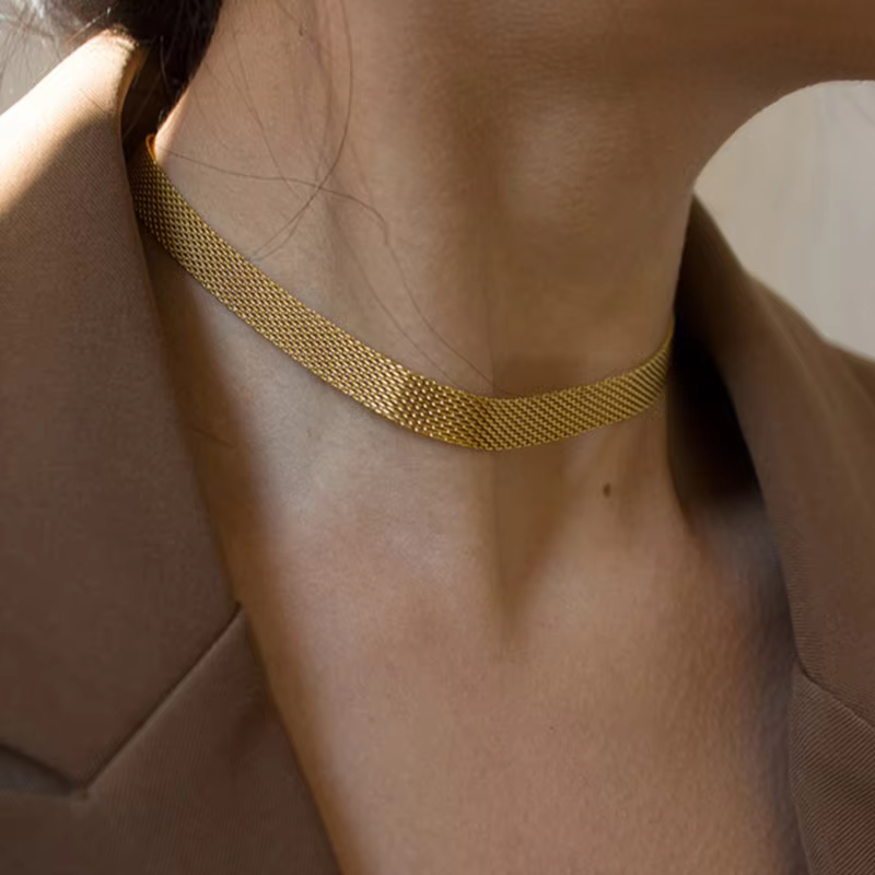 E.B.belle 3 Layers Gold Plating Stainless Steel Anti-allergy&Eco-friendly Wide Braided Mesh Chain Choker Necklaces For Women - AliExpress 36
