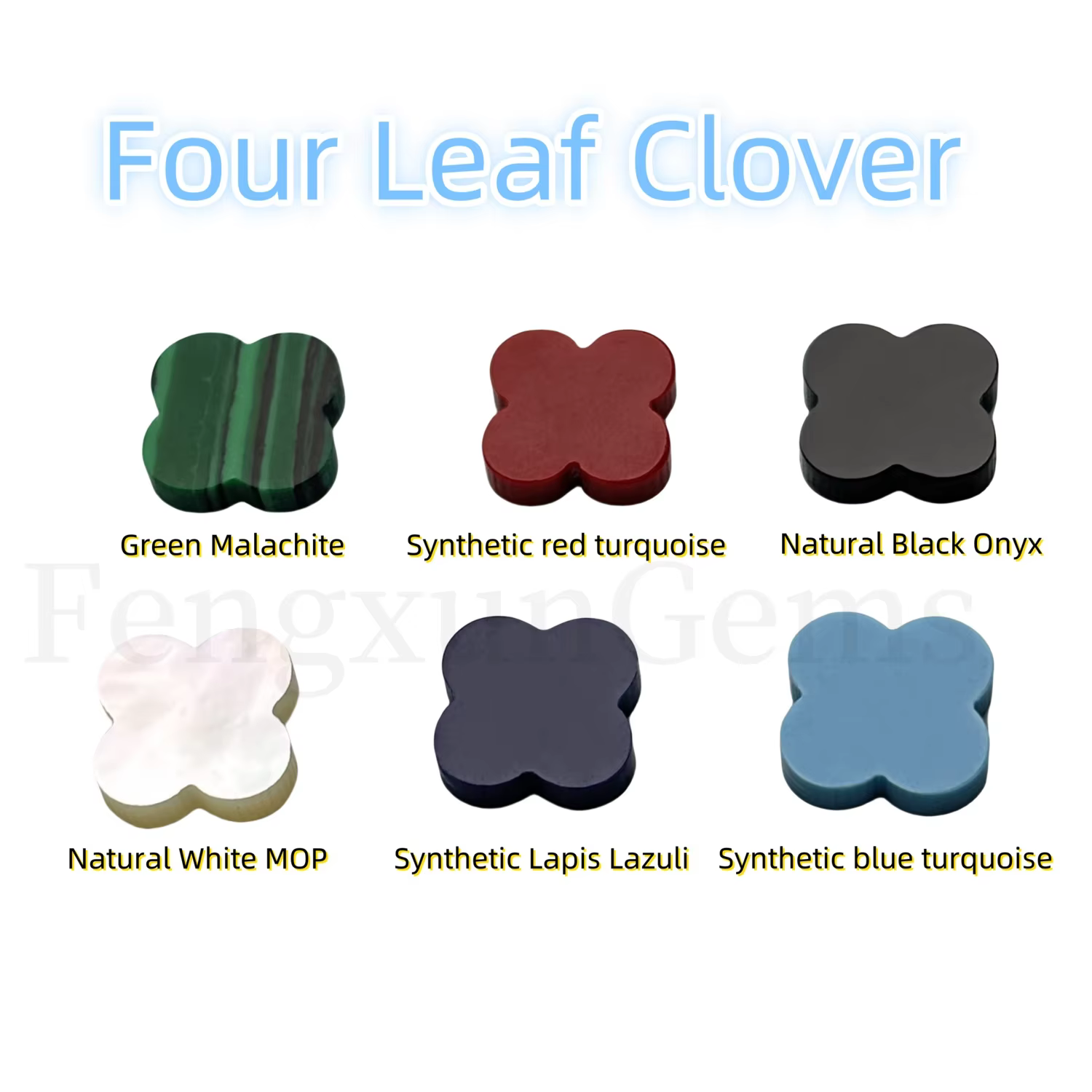 Four Leaf Clover Stone 1PCS 8-14mm Natural White MOP/Black Agate Synthetic Green Malachite/Lapis Lazuli/Turquoise For Bracelet - AliExpress 36