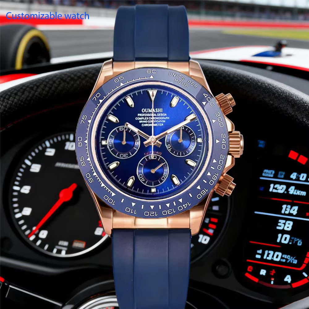 VK63 Men's Chronograph Watch VK63 movement rose gold case blue dial VK63 Men's Chronograph watch Customized watch